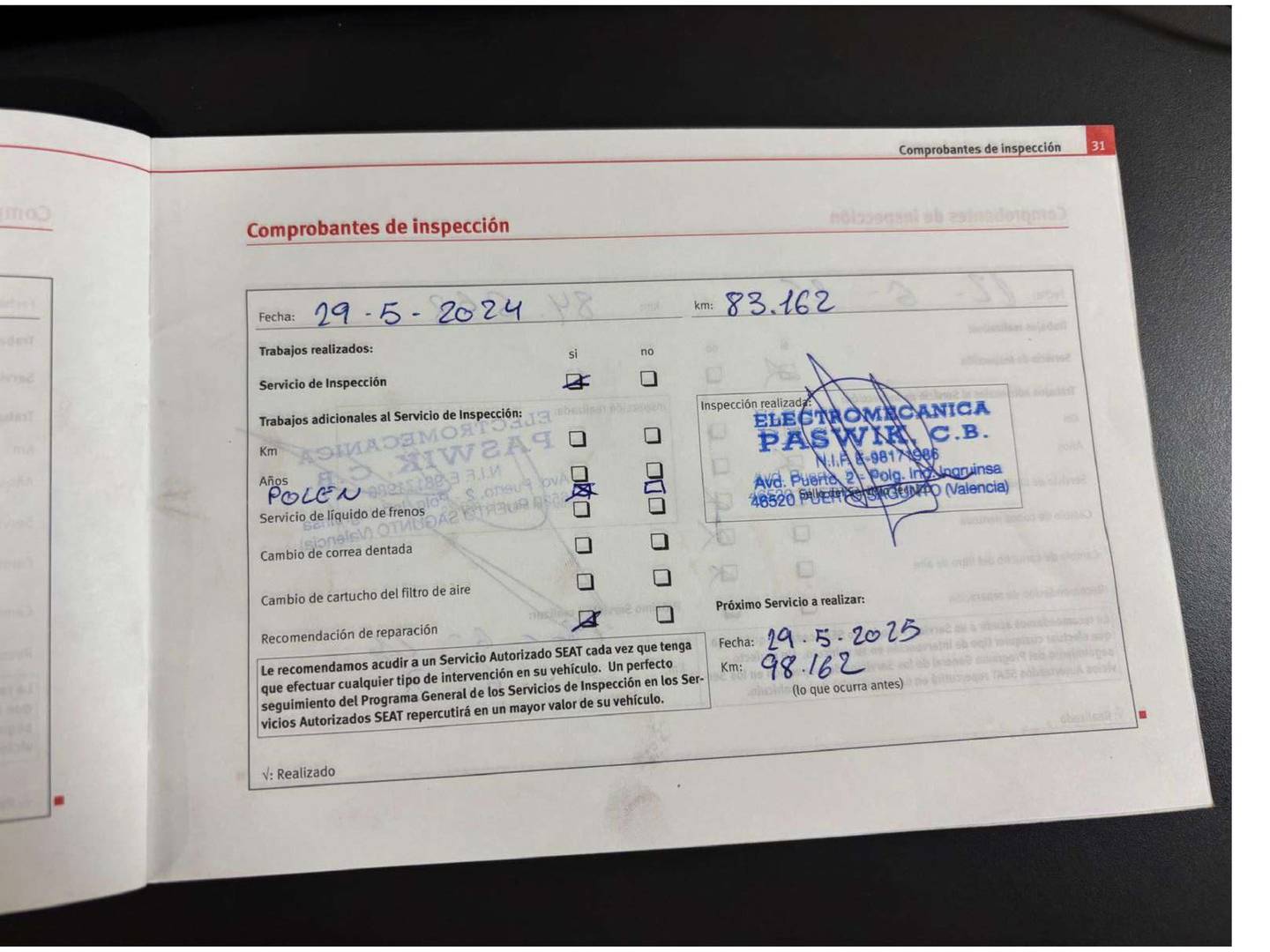 Foto del mantenimiento del Seat Ibiza Seat Ibiza 1.4 16v Style (85 CV)