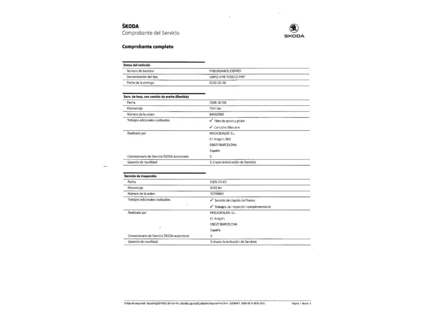 Foto del mantenimiento del Skoda Kamiq Skoda Kamiq 1.0 TSI Ambition (115 CV)