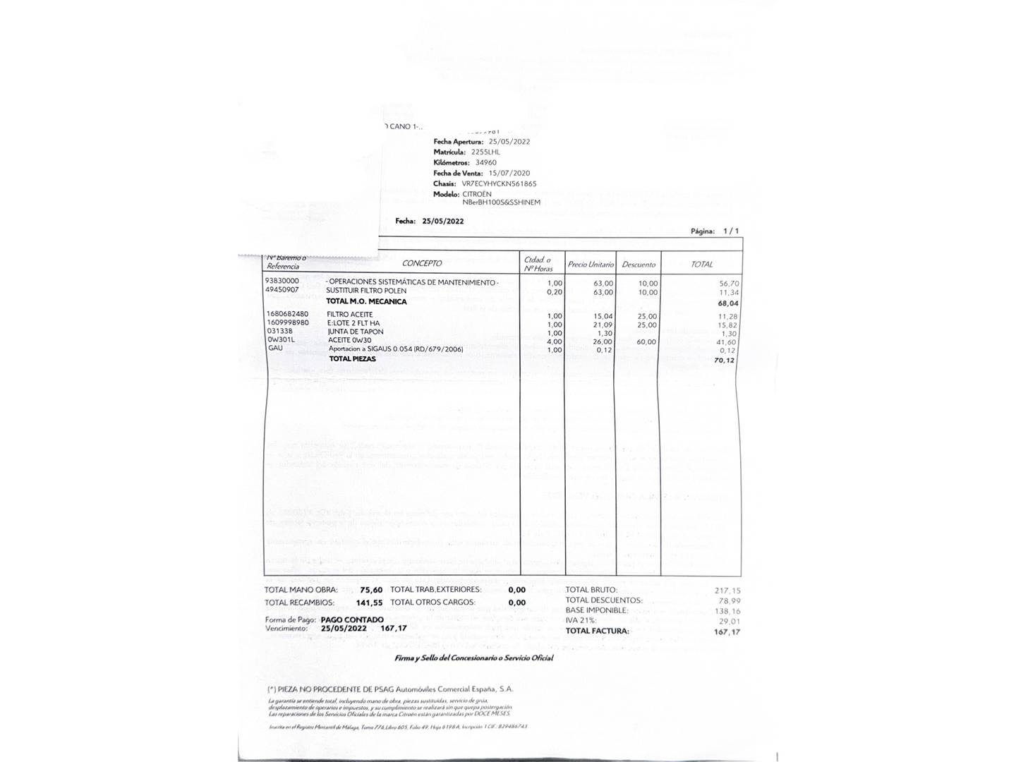 Foto del mantenimiento del Citroën Berlingo Citroën Berlingo BlueHDi 100 Talla M Shine (102 CV)