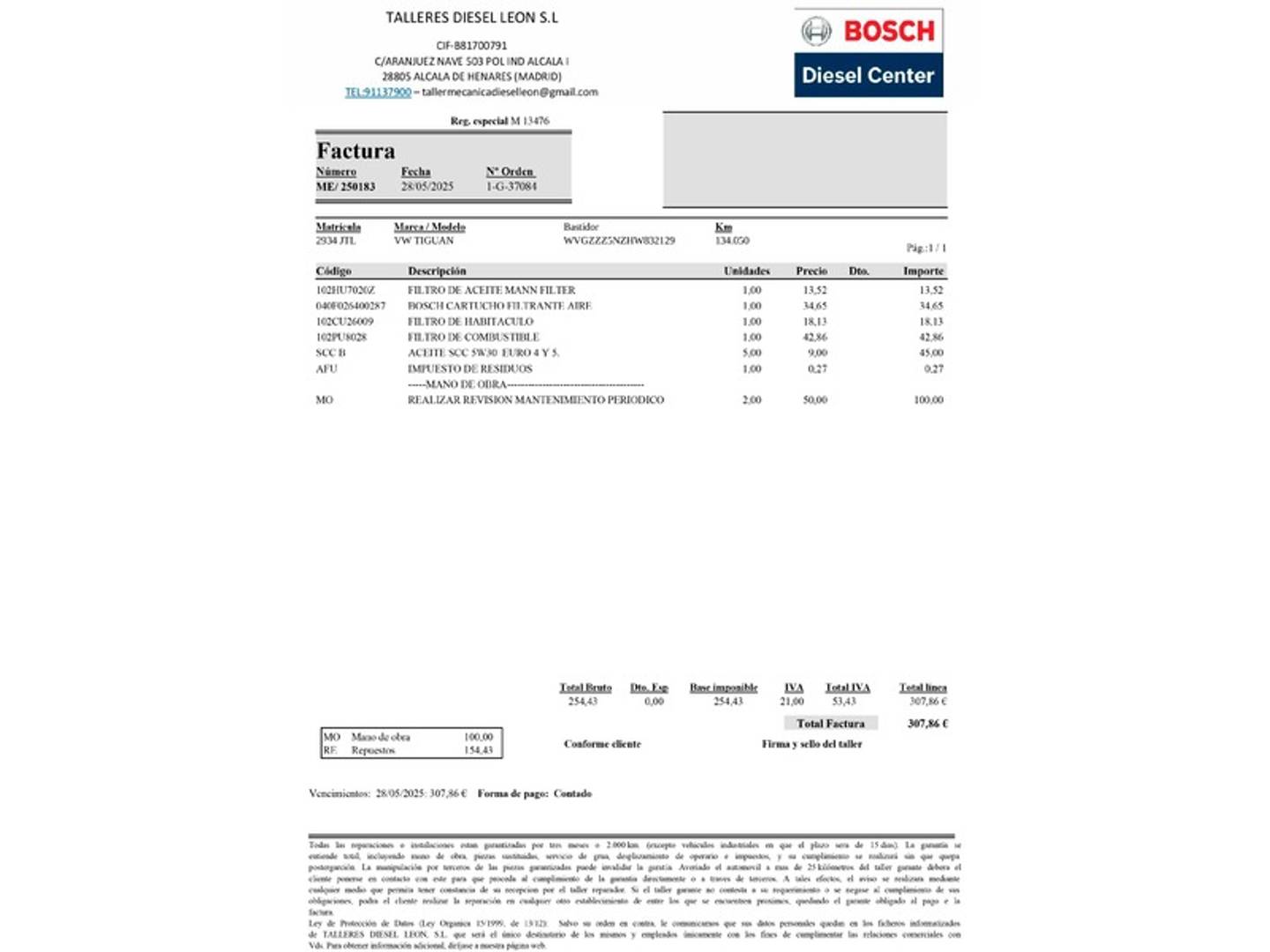 Foto del mantenimiento del Volkswagen Tiguan Volkswagen Tiguan Advance 2.0 TDI BMT (115 CV)