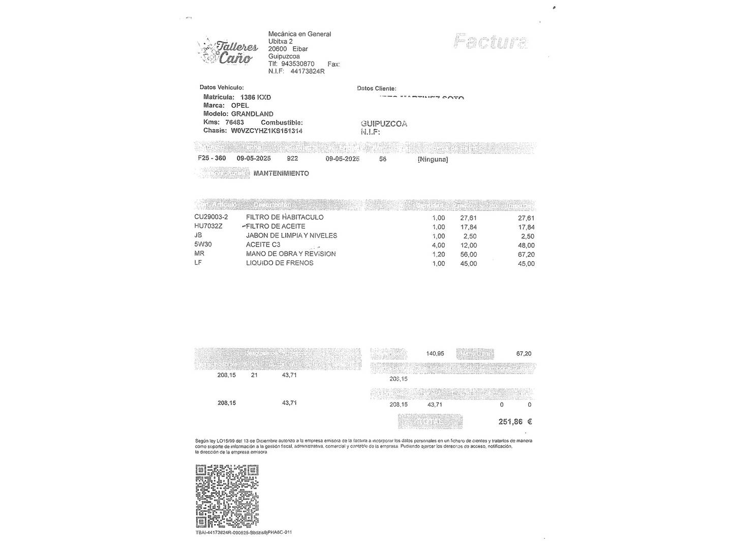 Foto del mantenimiento del Opel Grandland X Opel Grandland X 1.5 CDTi Selective (130 CV)