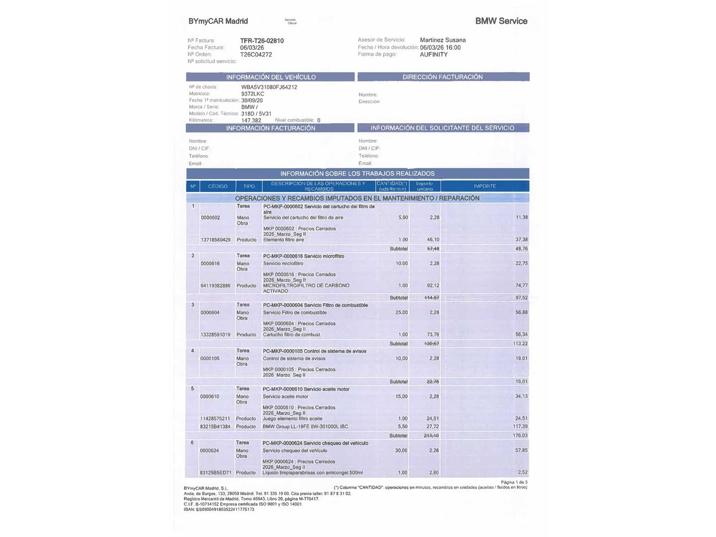 Foto del mantenimiento del BMW Serie 3 BMW Serie 3 318d (150 CV) Pack M