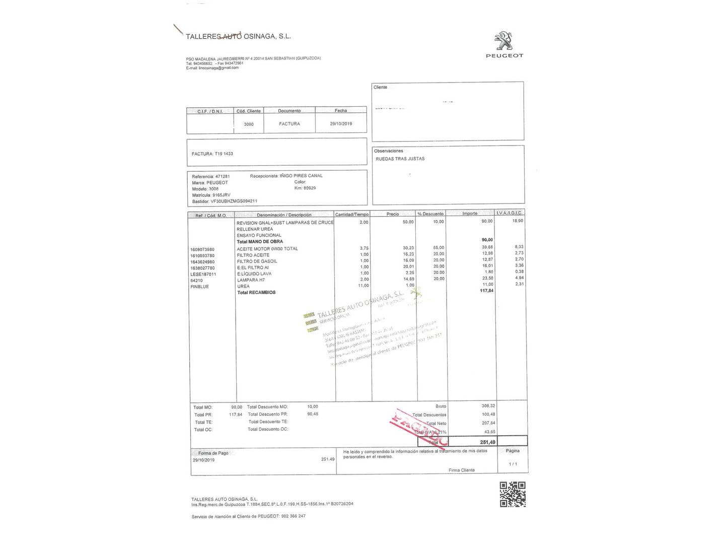 Foto del mantenimiento del Peugeot 3008 Peugeot 3008 1.6 BlueHDI FAP Style (120 CV)