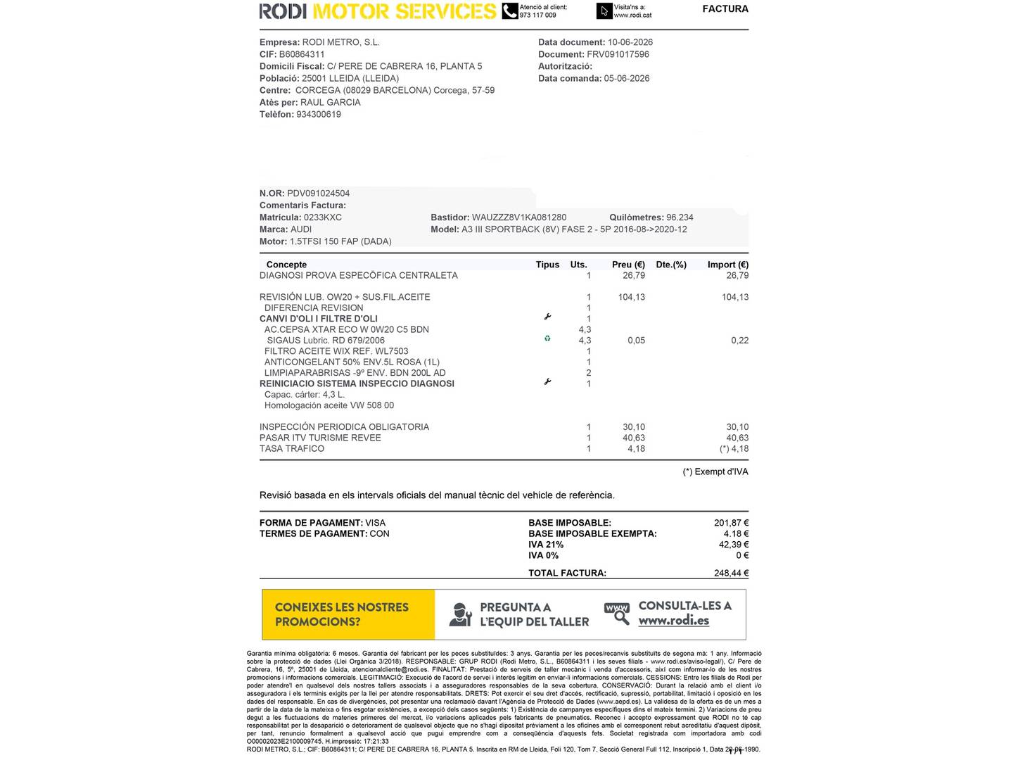 Foto del mantenimiento del Audi A3 Audi A3 Sportback S line 35 TFSI (150 CV)