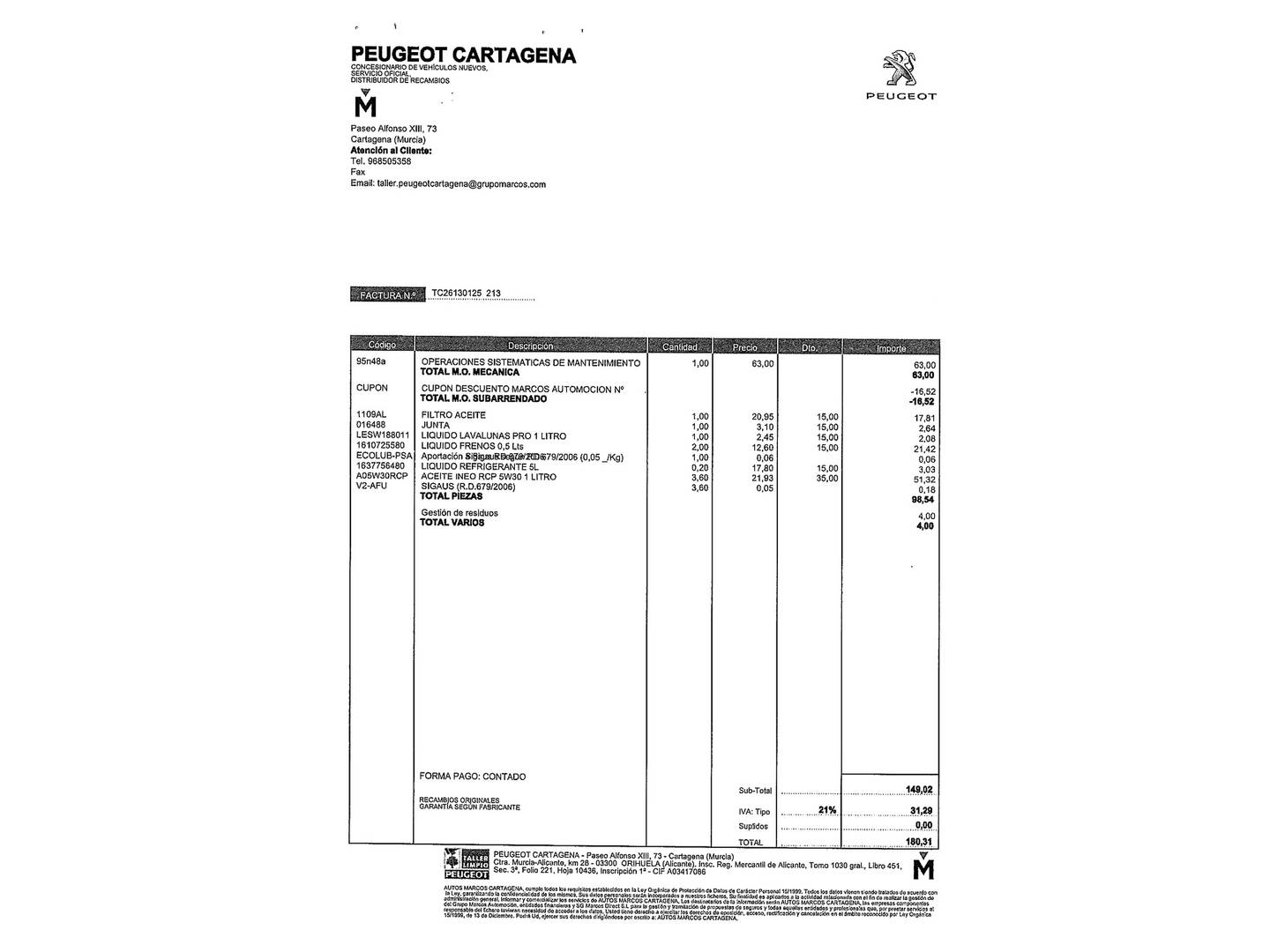 Foto del mantenimiento del Peugeot 208 Peugeot 208 PureTech 100 S&S Active (100 CV)