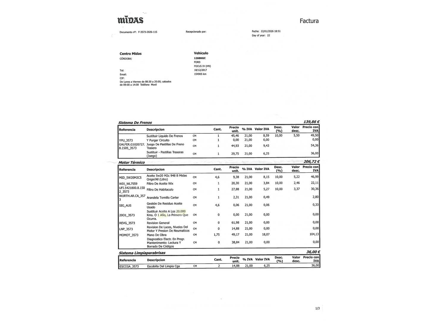Foto del mantenimiento del Ford Focus Ford Focus 1.0 Ecoboost S&S Trend (100 CV)