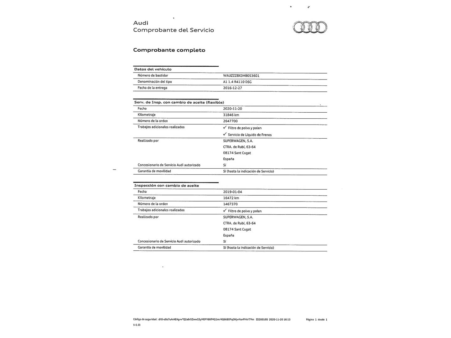 Foto del mantenimiento del Audi A1 Audi A1 Adrenalin2 1.4 TFSI CoD (150 CV) S tronic Pack S-line