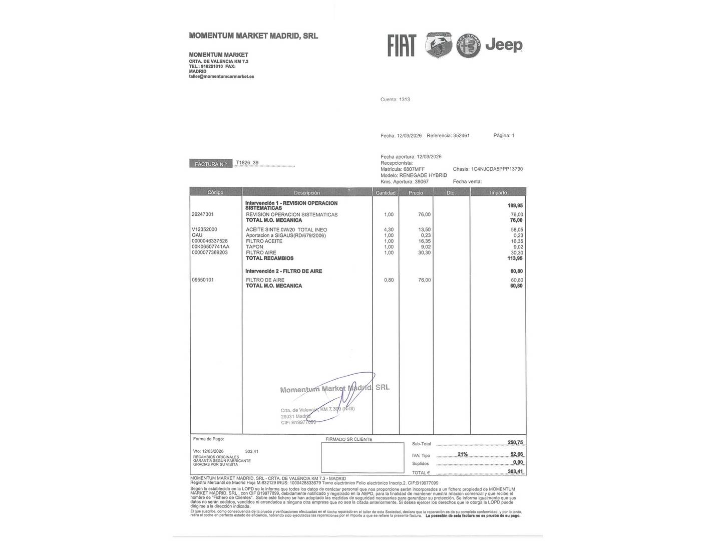 Foto del mantenimiento del Jeep Renegade Jeep Renegade eHybrid 1.5 Limited ATX (130 CV)