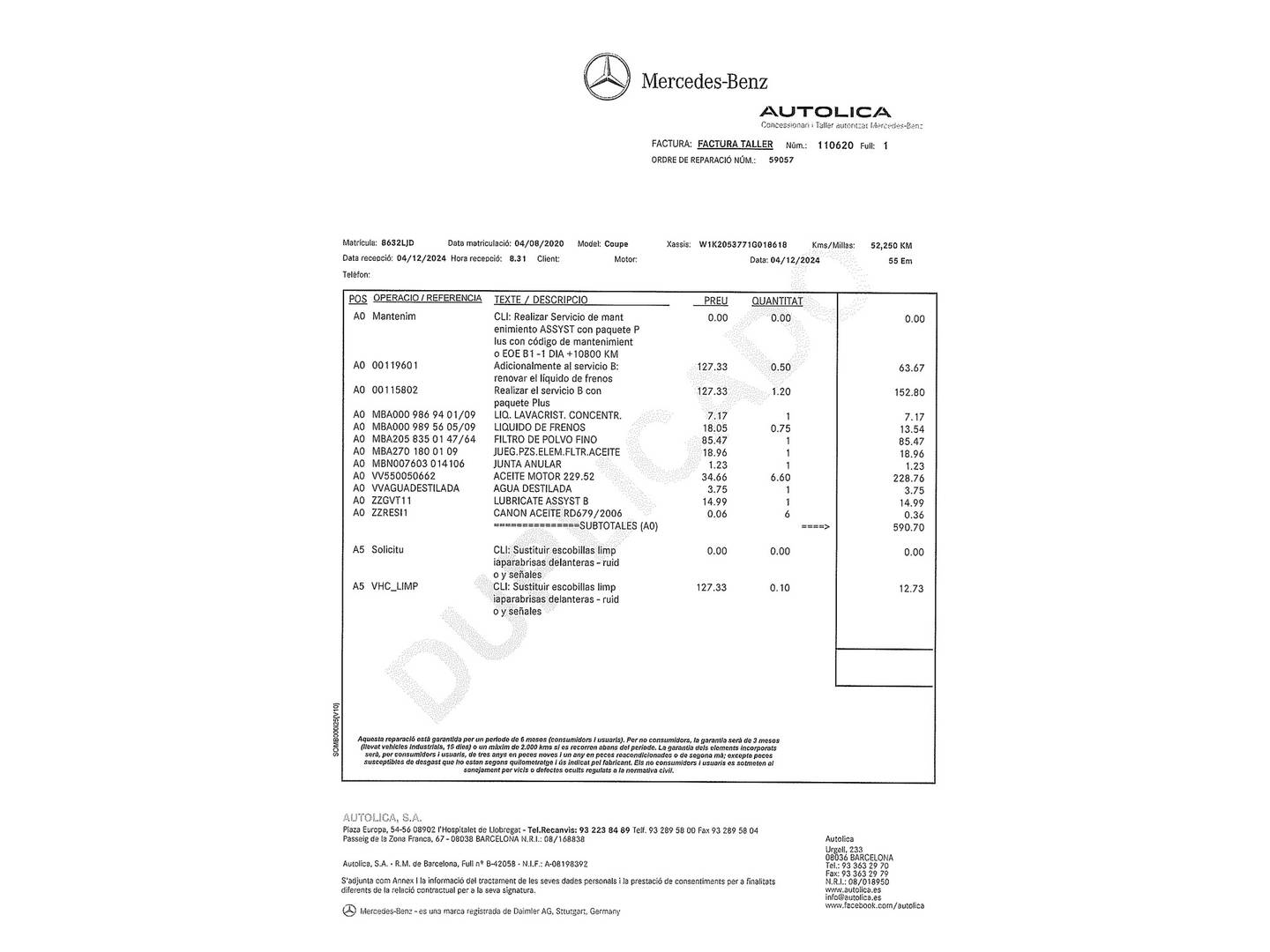 Foto del mantenimiento del Mercedes Clase C Mercedes Clase C C 200 Coupe (184 CV) Paquete AMG