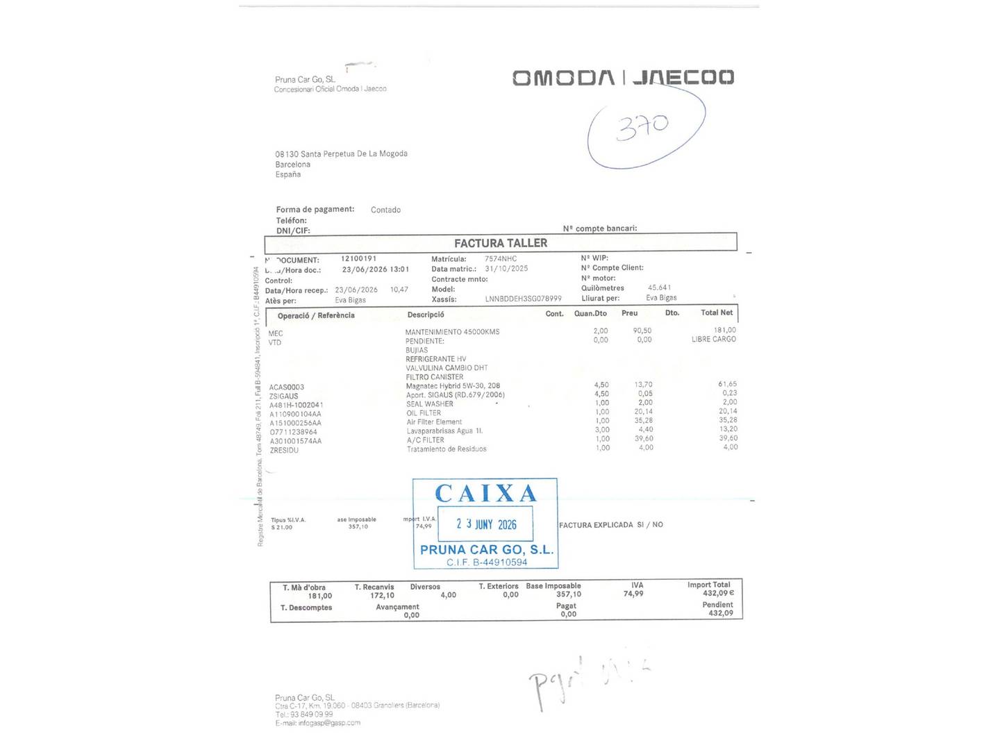 Foto del mantenimiento del OMODA 9 OMODA 9 1.5 TGDI SHS Premium AWD (537 CV) 4x4