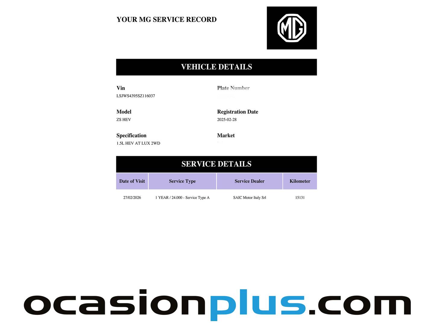 Foto del mantenimiento del MG ZS MG ZS 1.5 Hybrid+ Luxury (197 CV)