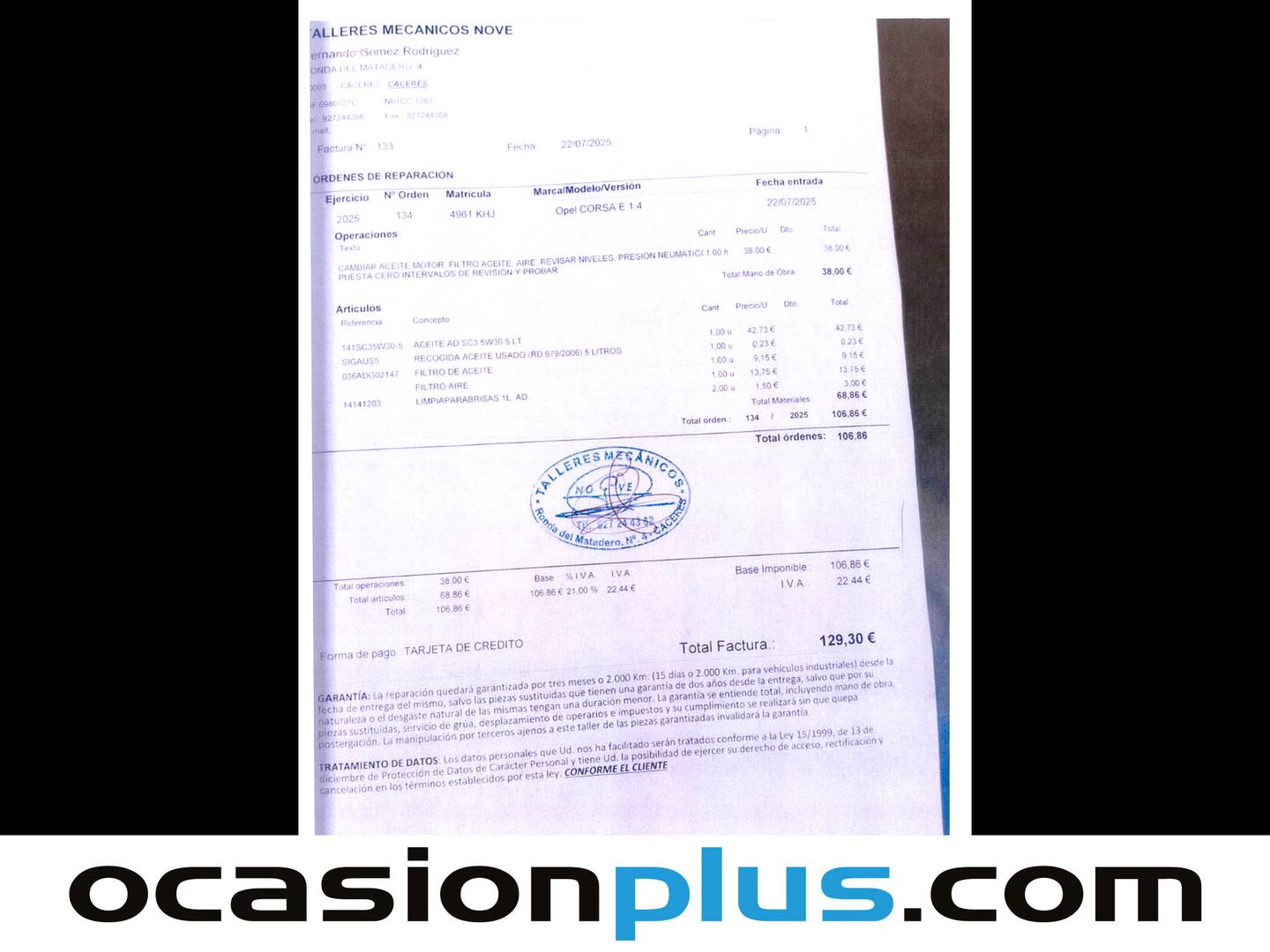 Foto del mantenimiento del Opel Corsa Opel Corsa 1.4 Selective (90 CV)