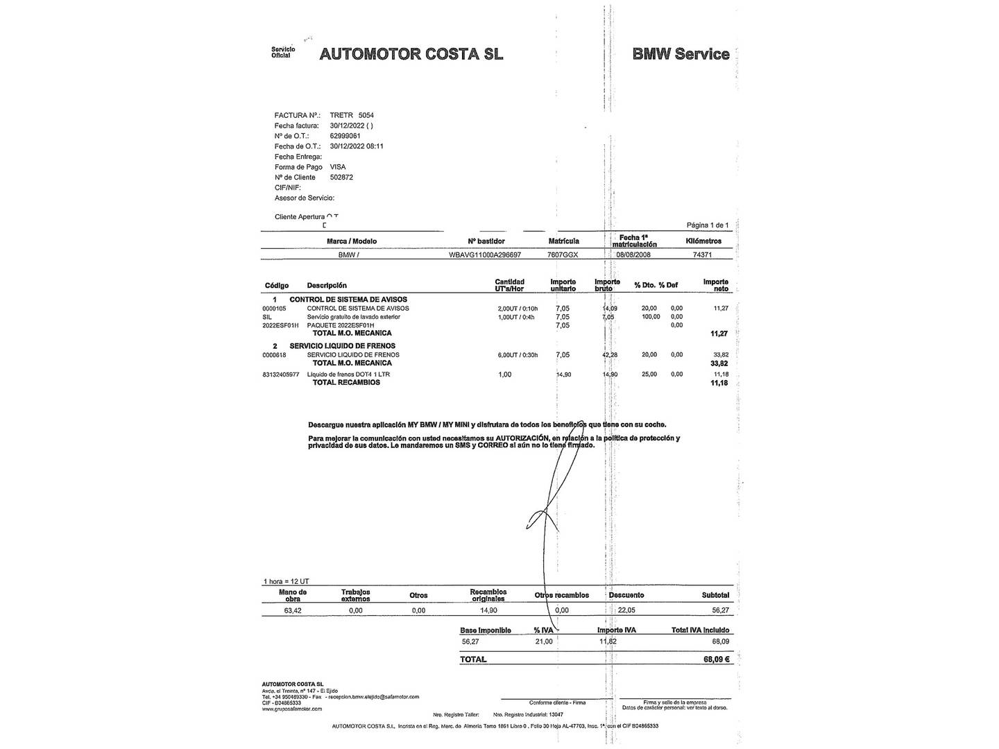 Foto del mantenimiento del BMW Serie 3 BMW Serie 3 318d (143 CV)