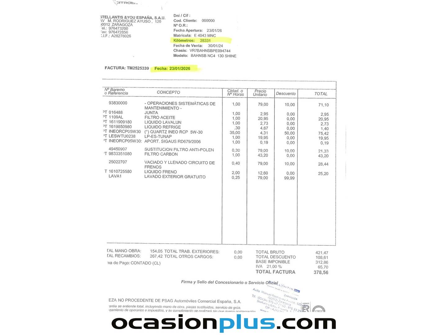 Foto del mantenimiento del Citroën C4 Citroën C4 PureTech 130 S&S Max EAT8 (131 CV)
