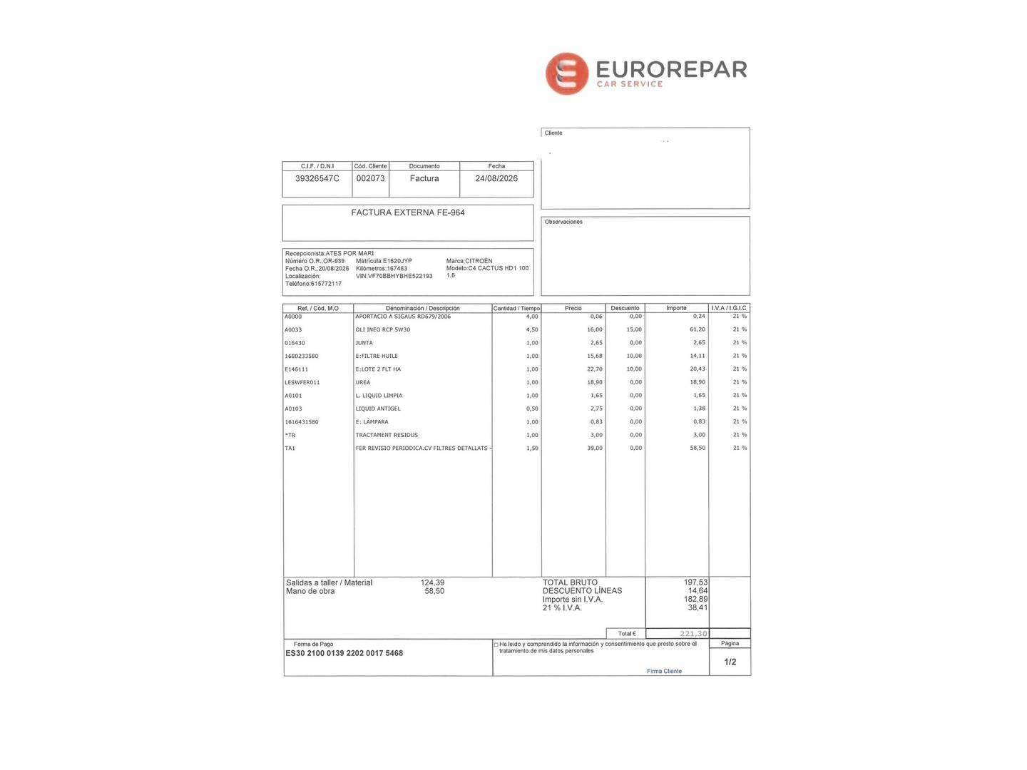 Foto del mantenimiento del Citroën C4 Cactus Citroën C4 Cactus BlueHDi 100 Feel (100 CV)