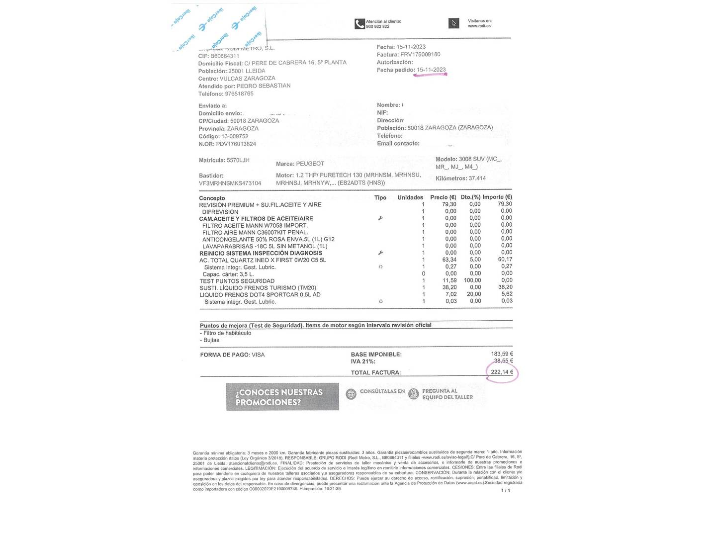 Foto del mantenimiento del Peugeot 3008 Peugeot 3008 PureTech 130 S&S GT Line (130 CV)