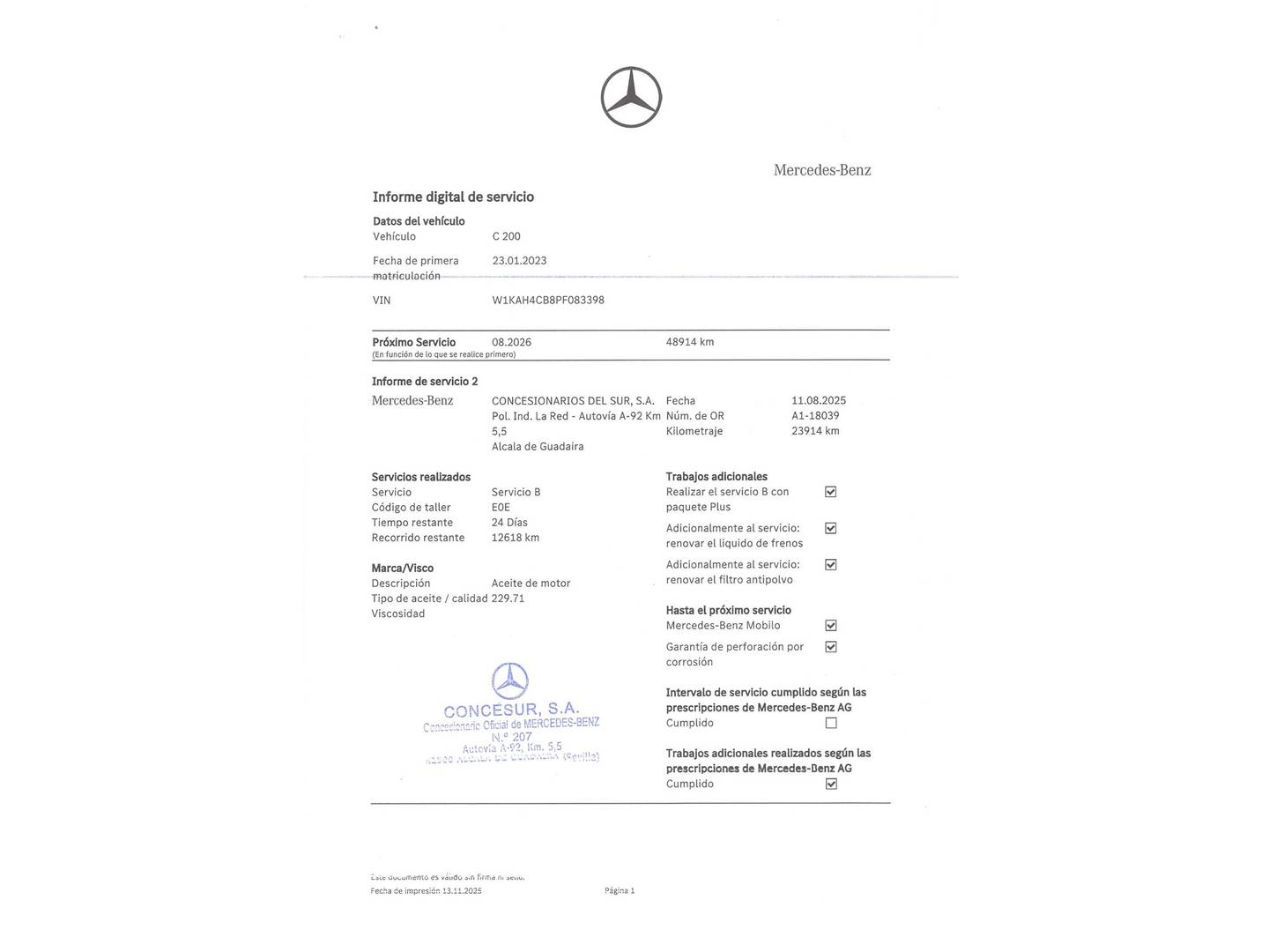 Foto del mantenimiento del Mercedes Clase C Mercedes Clase C C Estate 200 (204 CV)