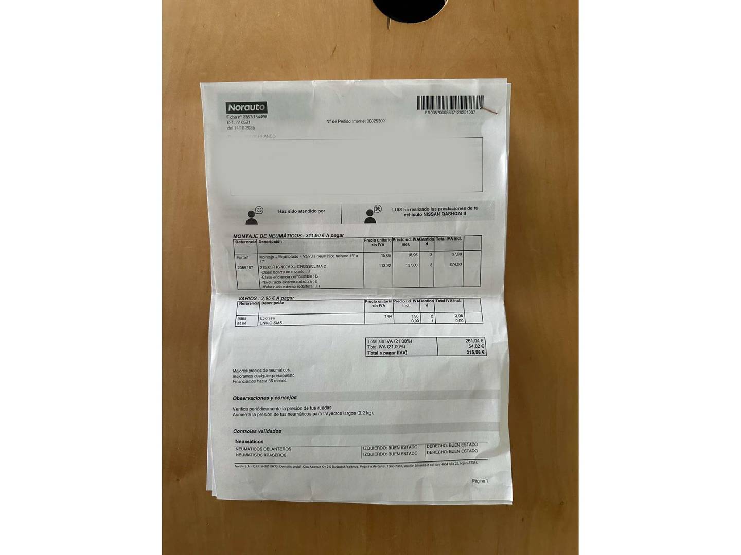 Foto del certificado del Nissan QASHQAI Nissan Qashqai DIG-T 115 Acenta (115 CV)