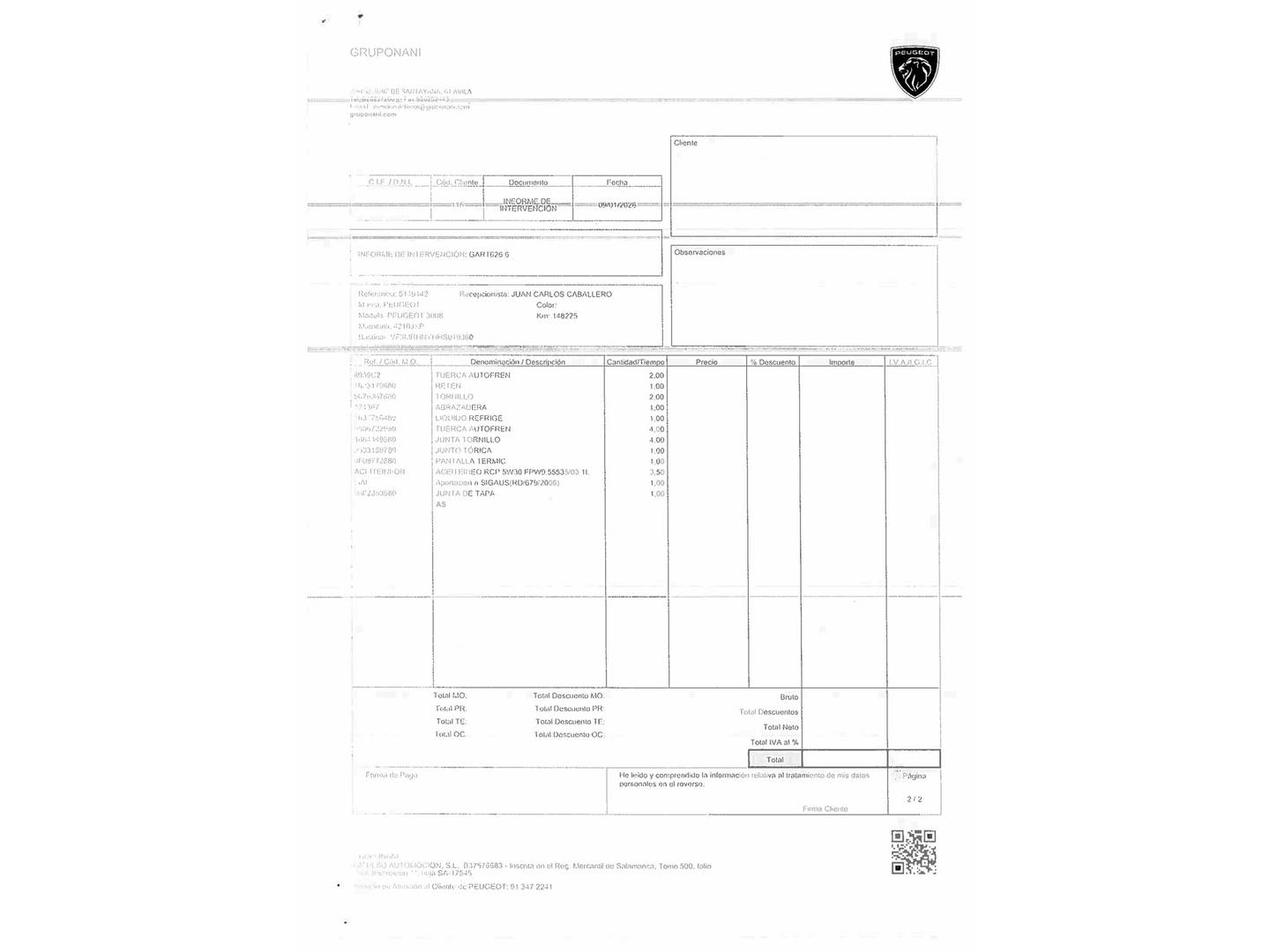 Foto del mantenimiento del Peugeot 3008 Peugeot 3008 PureTech 130 S&S GT Line (130 CV)