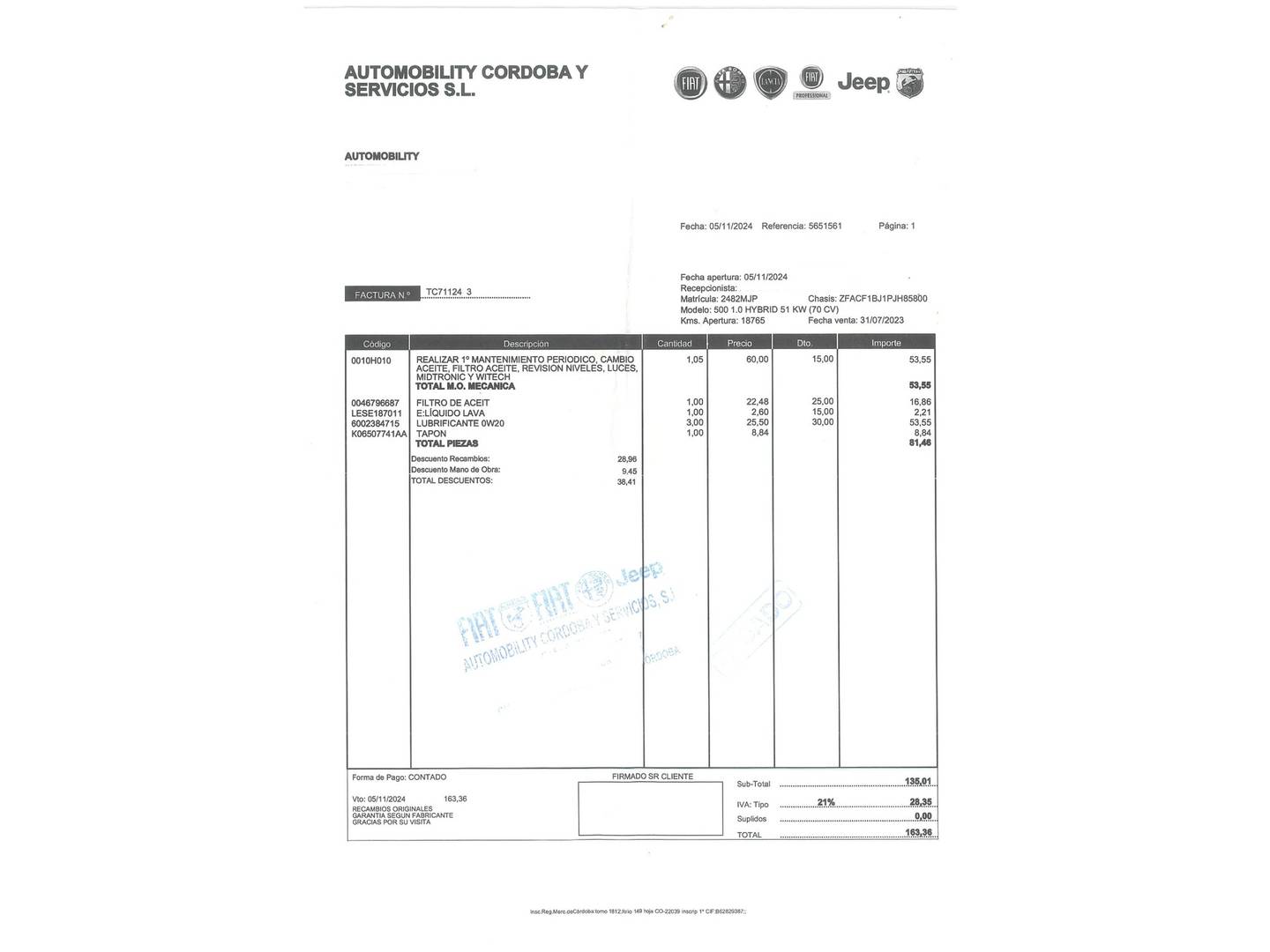 Foto del mantenimiento del Fiat 500 Fiat 500 1.0 Hybrid Dolcevita (70 CV)