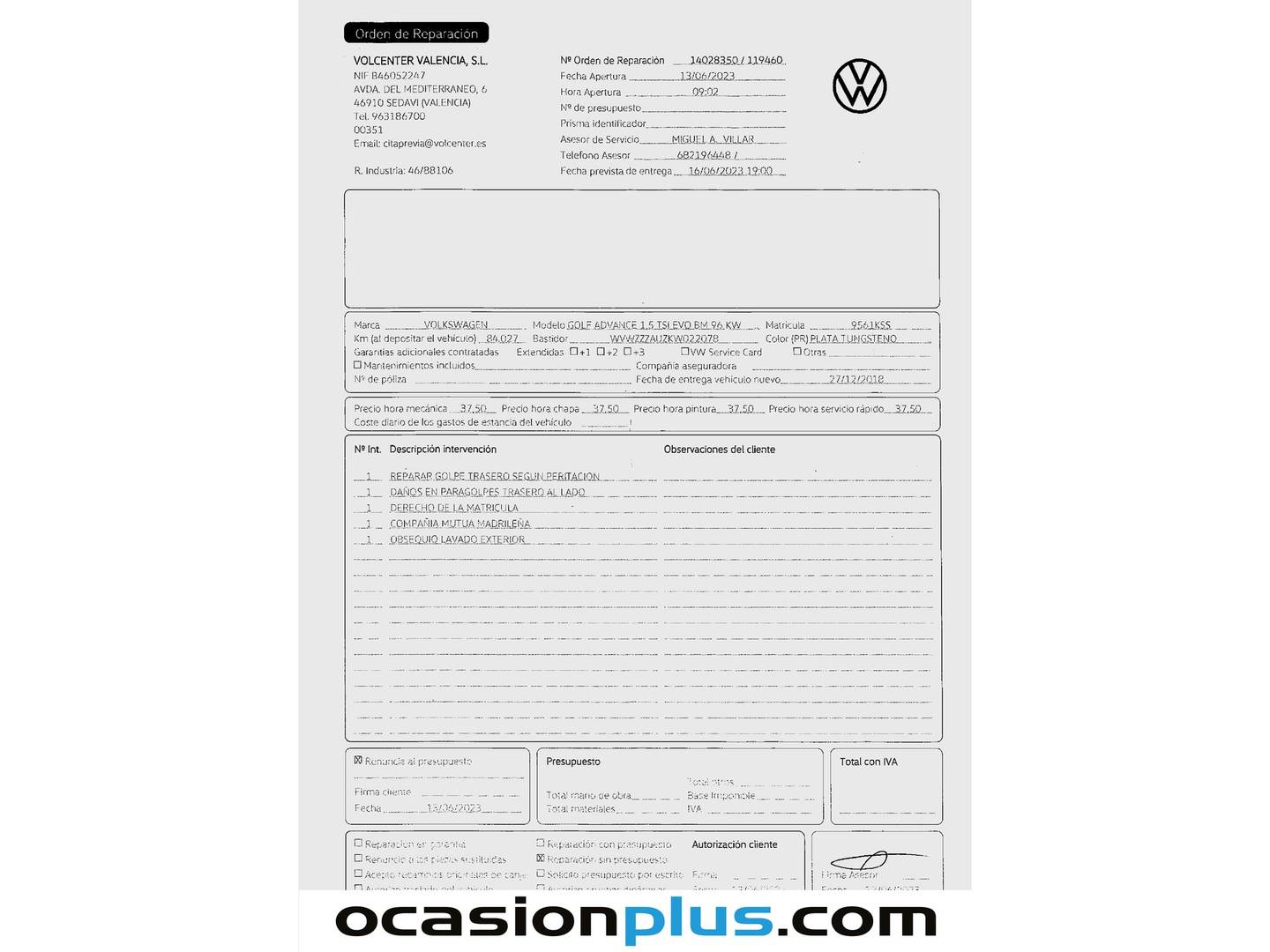 Foto del mantenimiento del Volkswagen Golf Volkswagen Golf Advance 1.5 TSI Evo BM (130 CV)