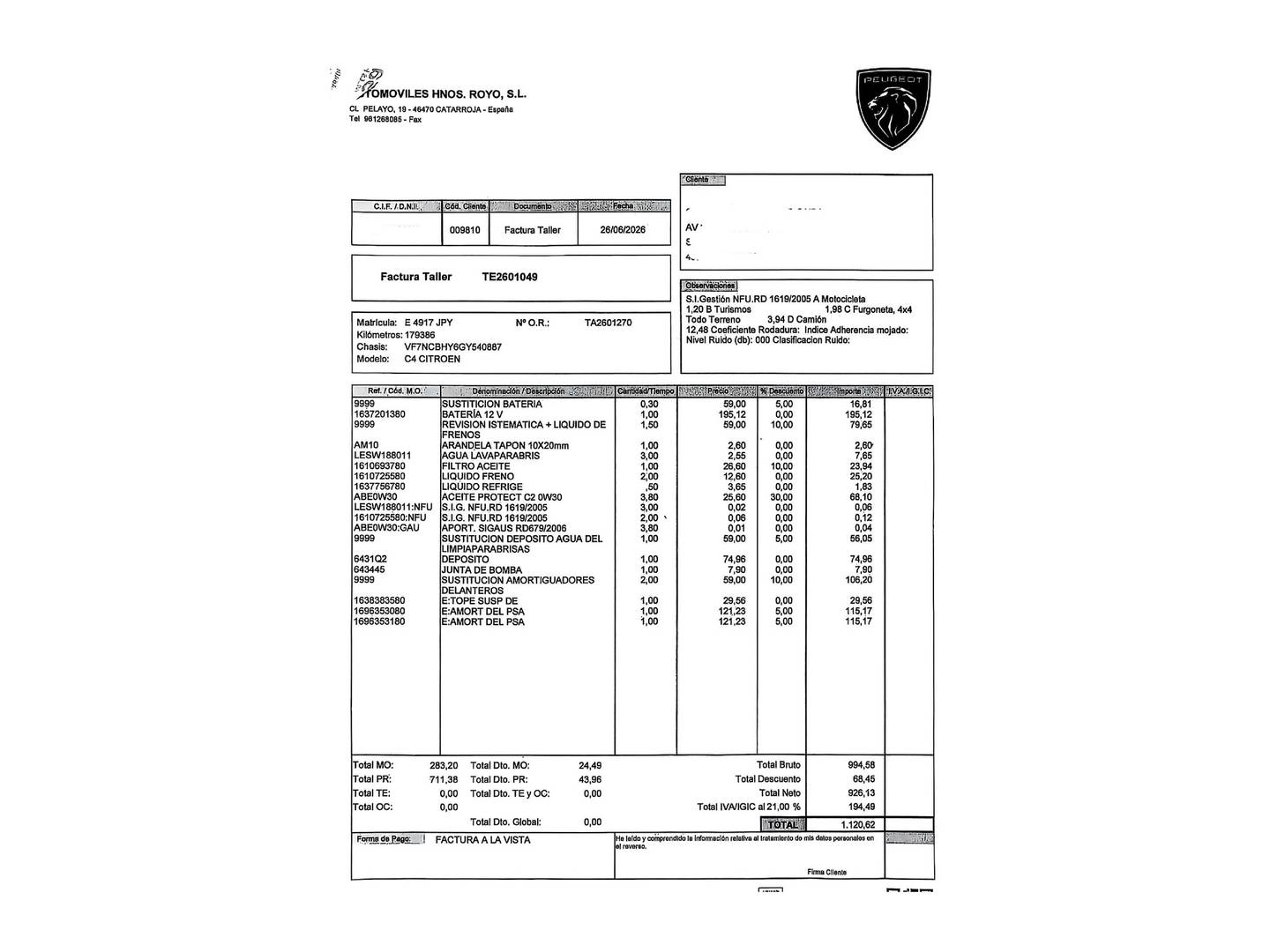 Foto del mantenimiento del Citroën C4 Citroën C4 BlueHDi 100 Feel Edition (99 CV)