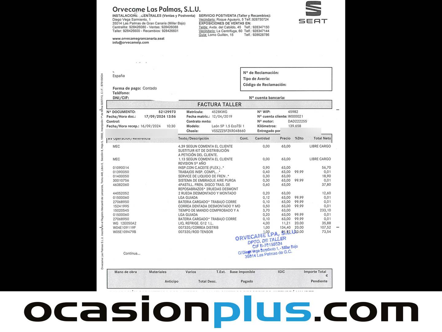 Foto del mantenimiento del Seat León Seat León 1.5 TSI S&S FR (150 CV)