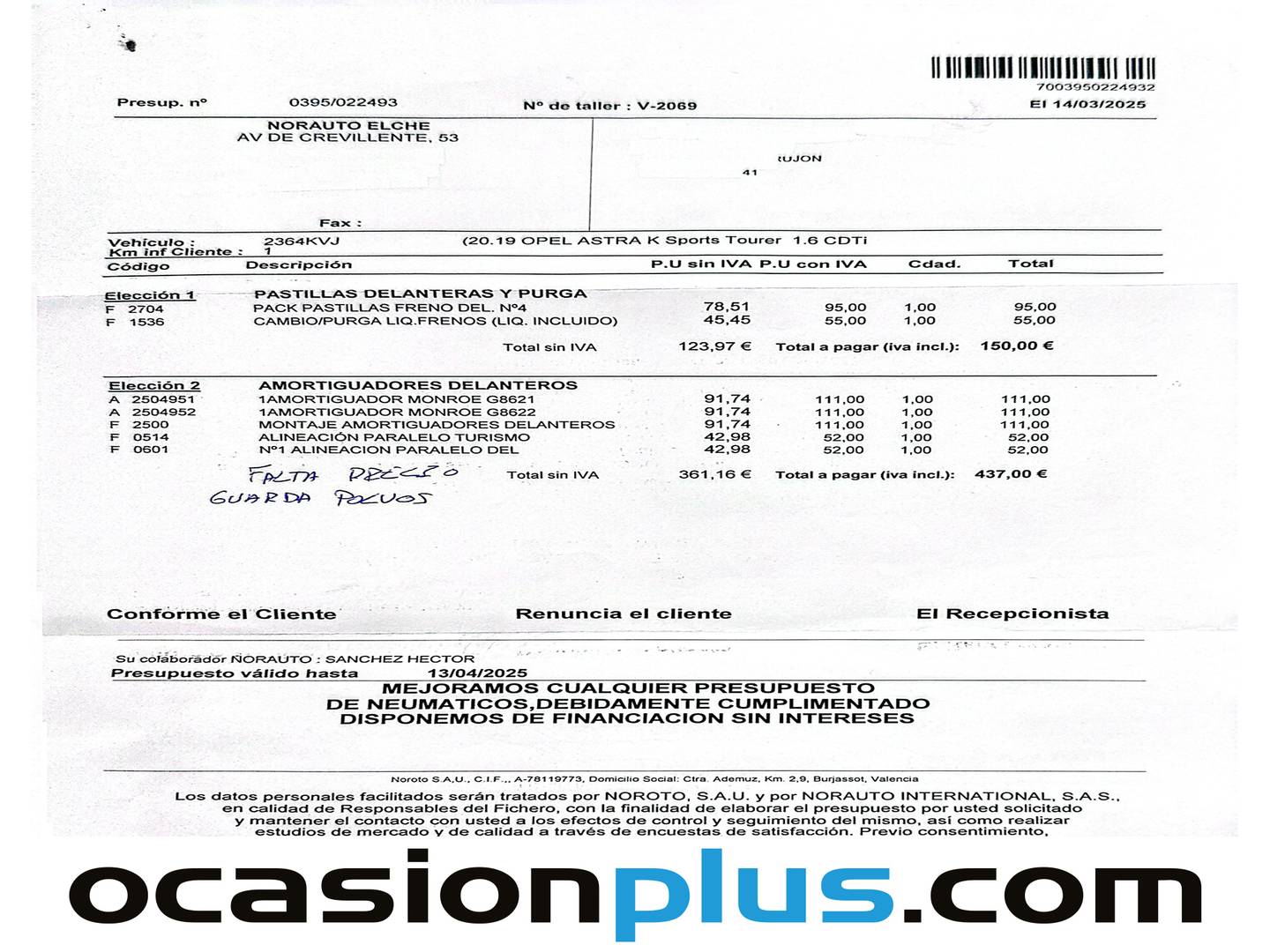 Foto del mantenimiento del Opel Astra Opel Astra Sports Tourer 1.6 CDTI S&S Dynamic (136 CV)