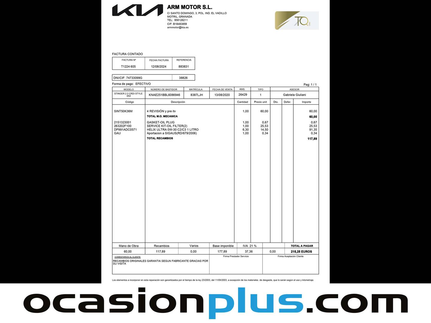 Foto KIA Stinger Kia Stinger 2.2 CRDi Style 4x2 Auto  (200 CV)