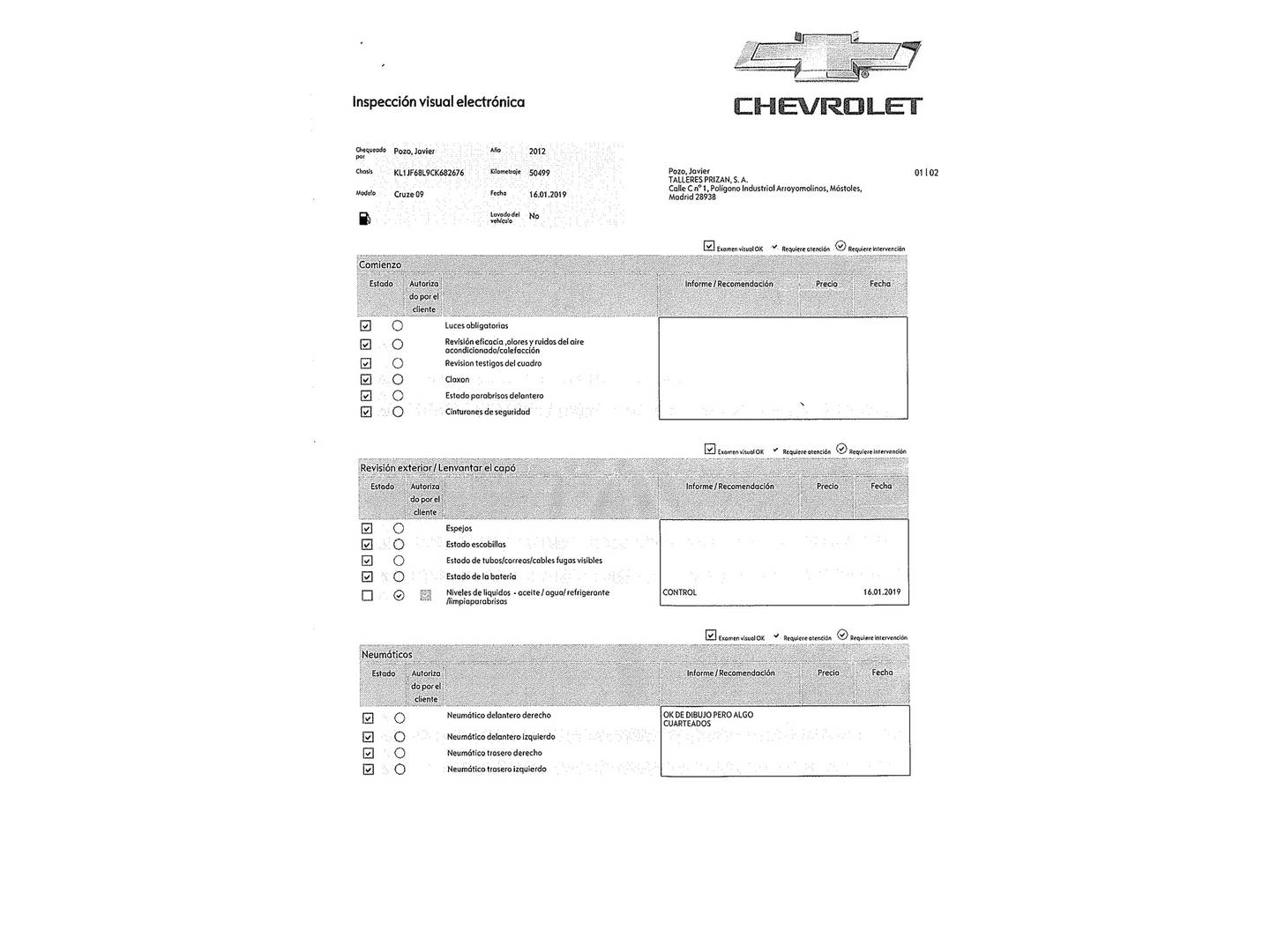 Foto del mantenimiento del Chevrolet Cruze Chevrolet Cruze 1.7 VCDI LT+ Clima (130 CV)