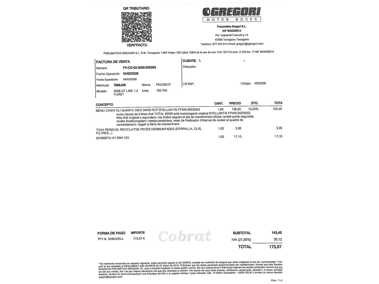 Foto del mantenimiento del Peugeot 2008 Peugeot 2008 PureTech 130 S&S GT Line (130 CV)