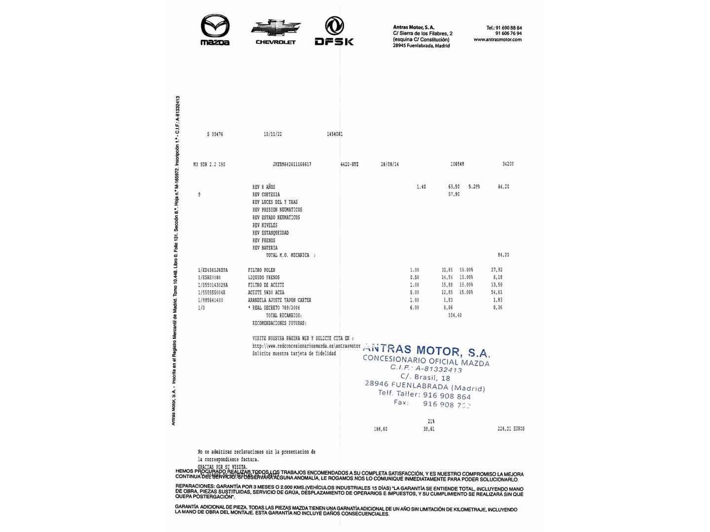 Foto del mantenimiento del Mazda Mazda3 Mazda Mazda 3 2.2 DE Luxury (150 CV)