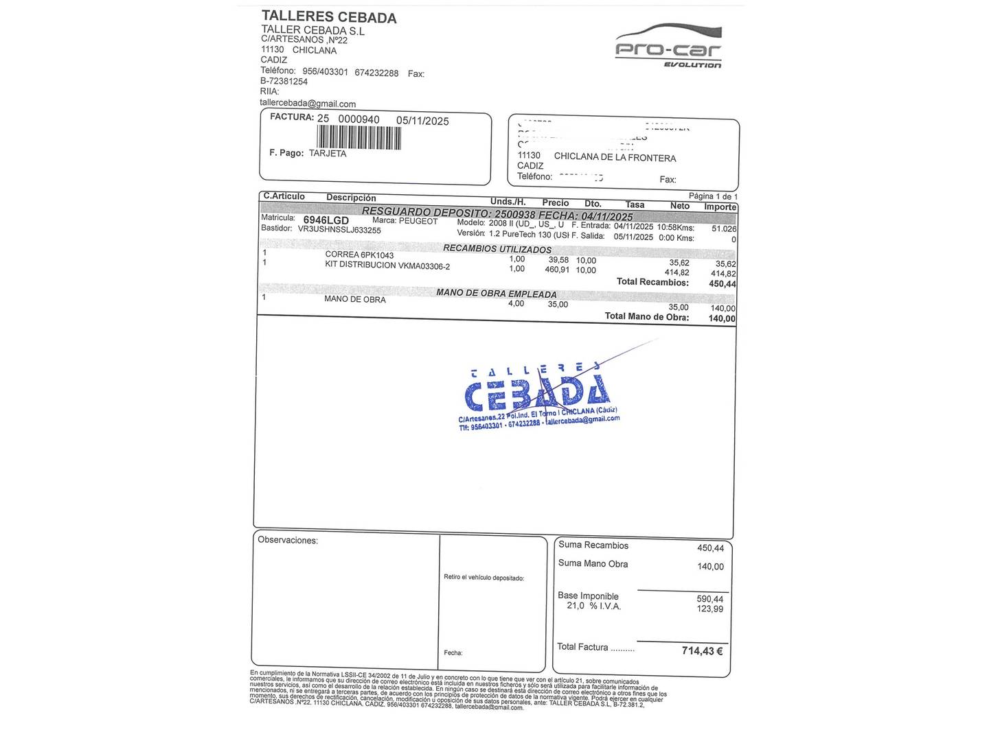 Foto del mantenimiento del Peugeot 2008 Peugeot 2008 PureTech 130 S&S Allure EAT8 (130 CV)