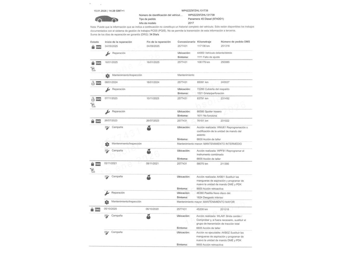 Foto del mantenimiento del Porsche Panamera Porsche Panamera 4S Diesel (422 CV)