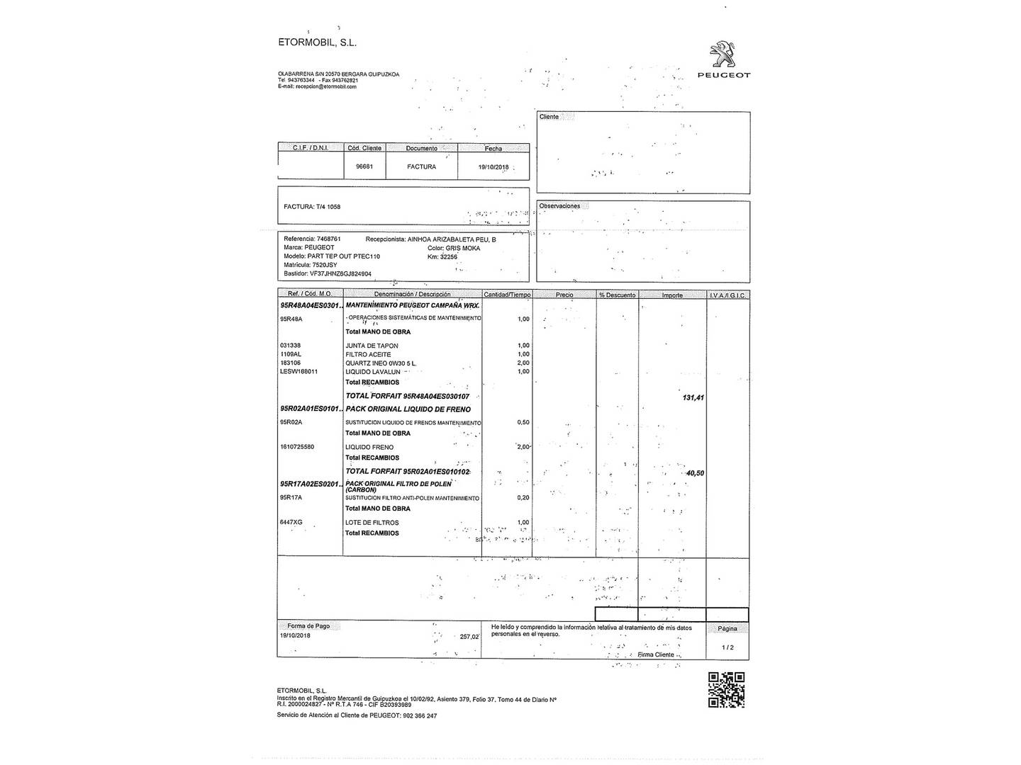 Foto del mantenimiento del Peugeot Partner Peugeot Partner Tepee Combi 1.2 PureTech Outdoor (110 CV)