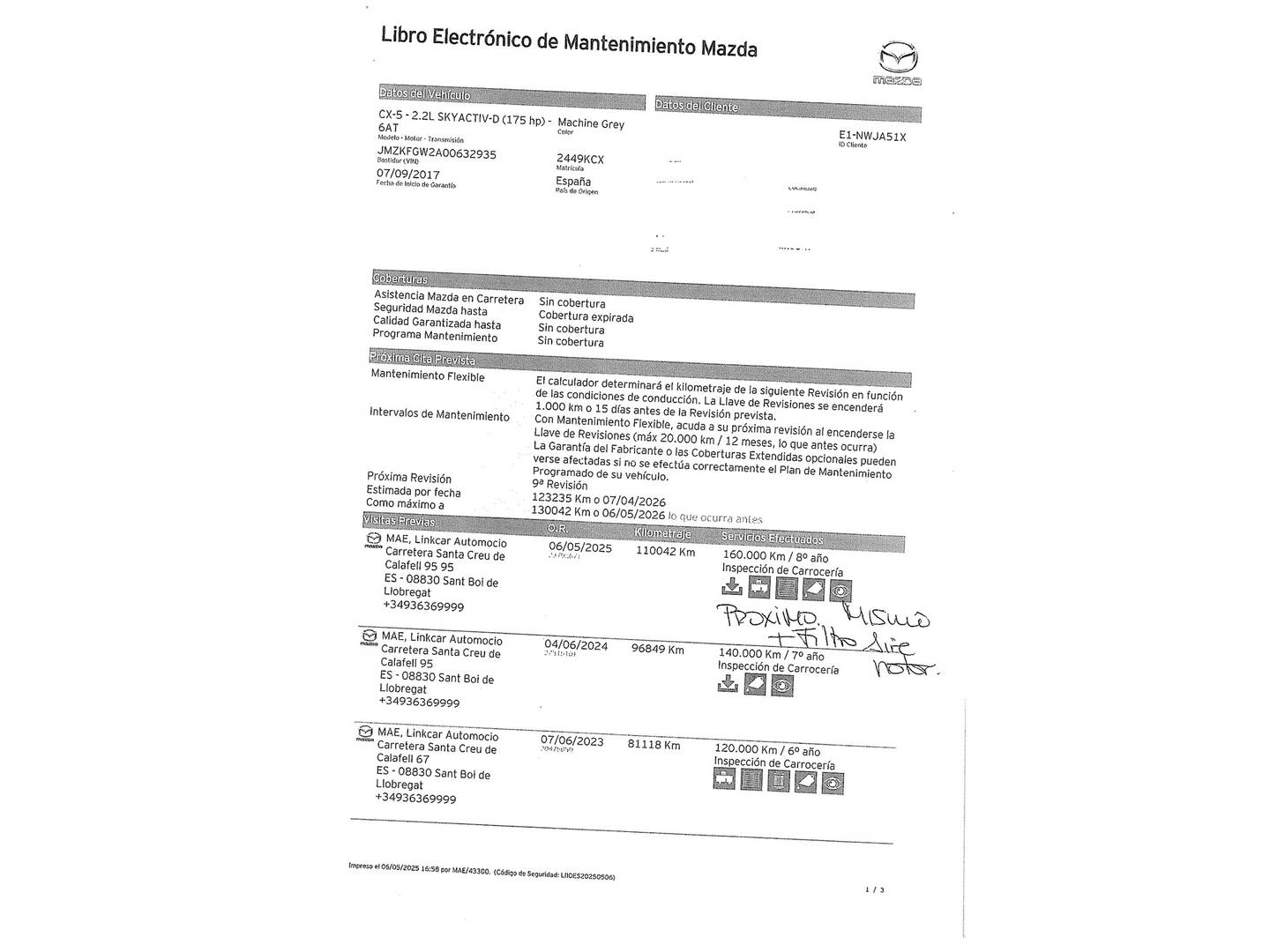 Foto del mantenimiento del Mazda CX-5 Mazda CX-5 2.2 DE Lux.+P.+T.+SR (CN) 4WD Auto (175 CV)
