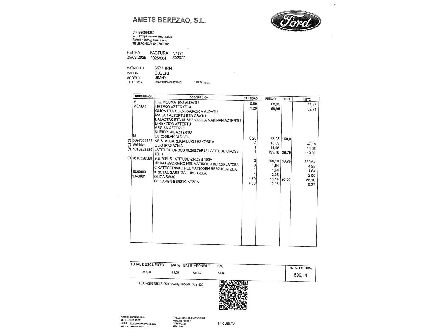 Foto del mantenimiento del Suzuki Jimny Suzuki Jimny 1.3 JX (85 CV)