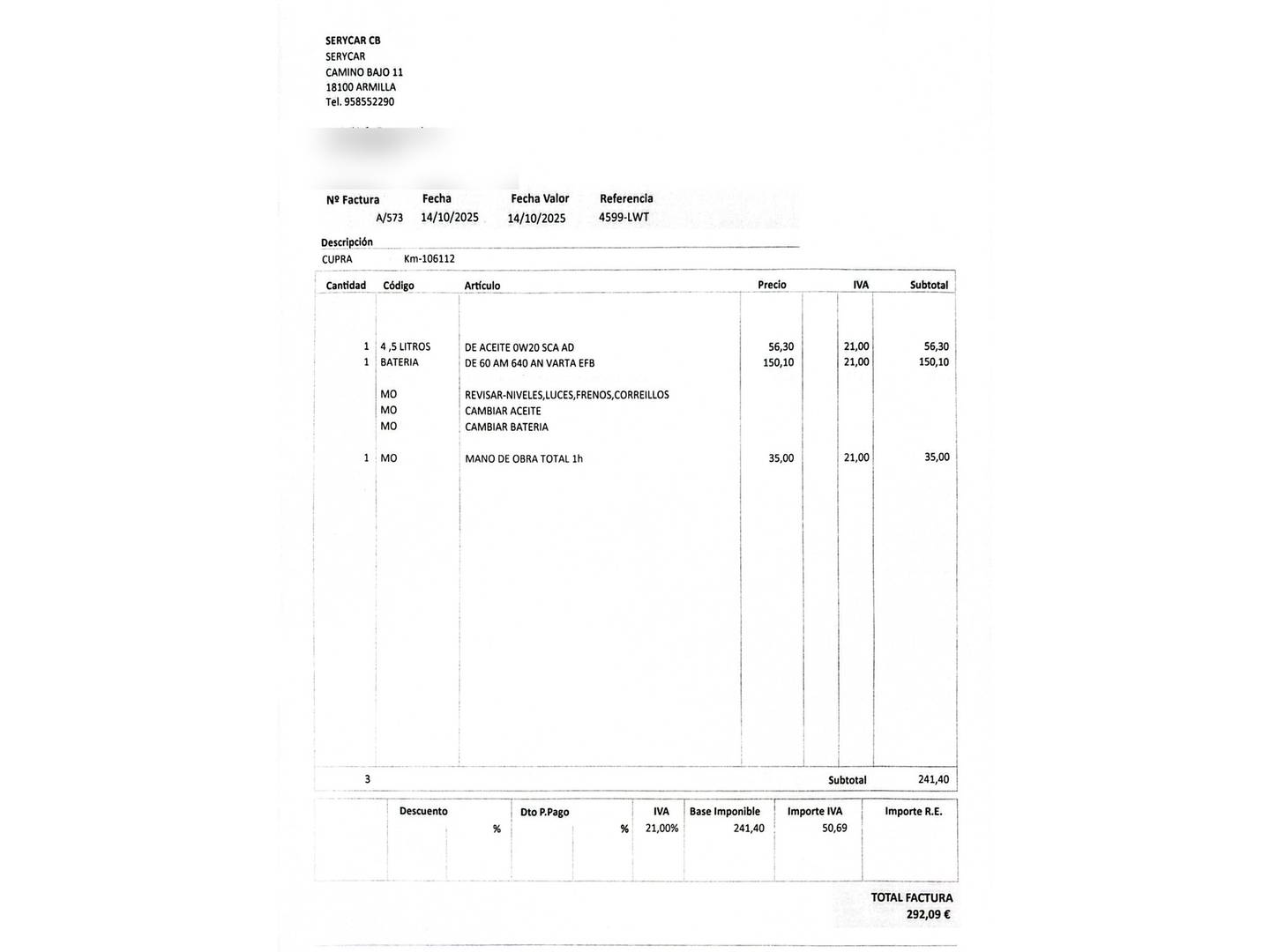 Foto del mantenimiento del Cupra Formentor Cupra Formentor 1.5 TSI DSG (150 CV)