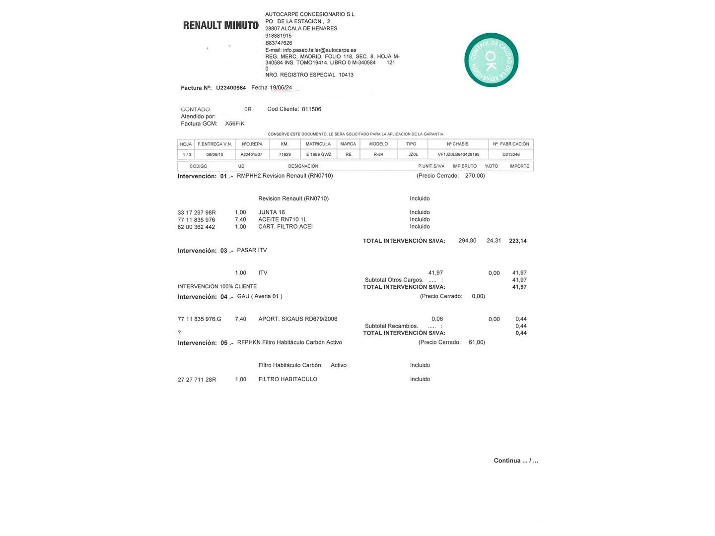 Foto del mantenimiento del Renault Grand Scénic Renault Grand Scenic 2.0 dCi Privilege 7 Plazas (160 CV)