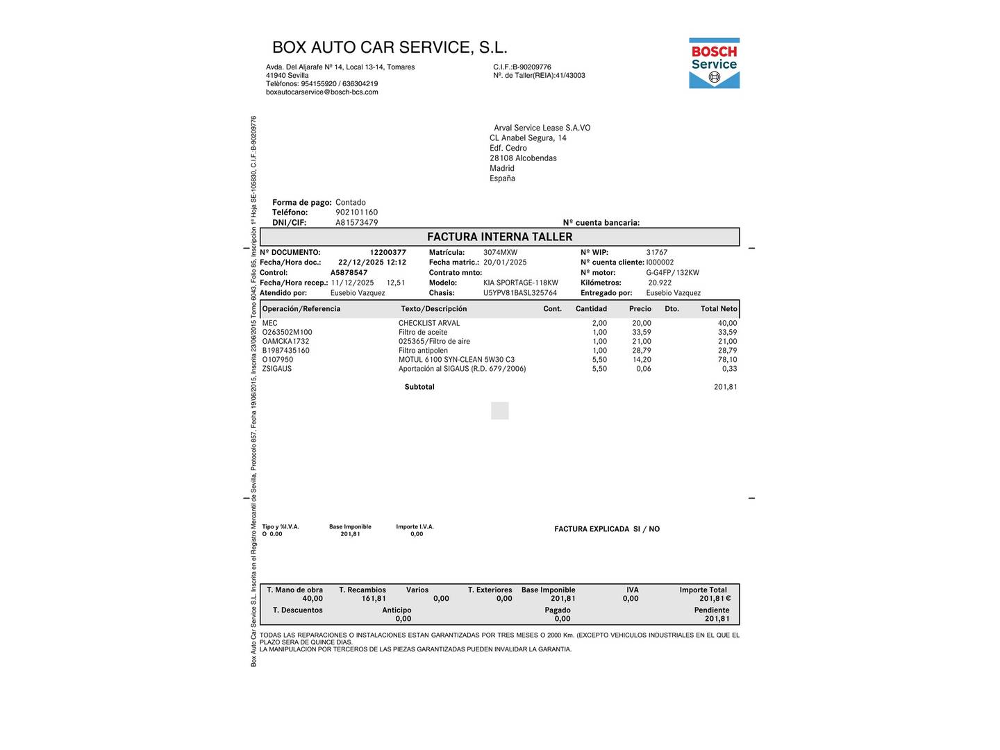 Foto del mantenimiento del KIA Sportage KIA Sportage 1.6 T-GDi Drive 4x2 (160 CV)