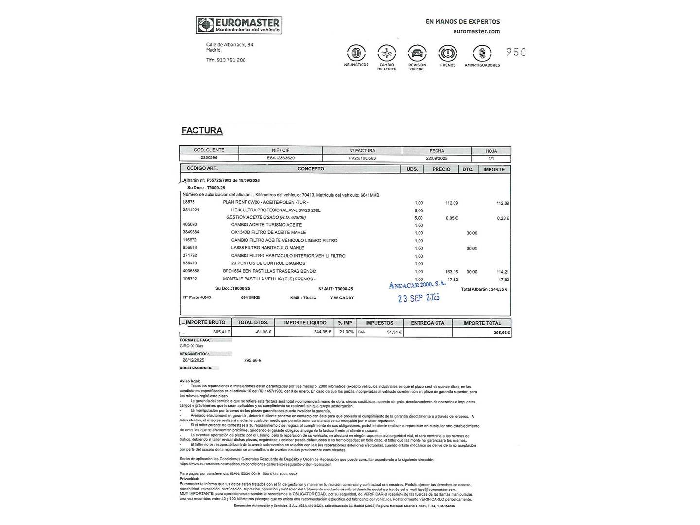 Foto del mantenimiento del Volkswagen Caddy Volkswagen Caddy Cargo Cargo 2.0 TDI (75 CV)