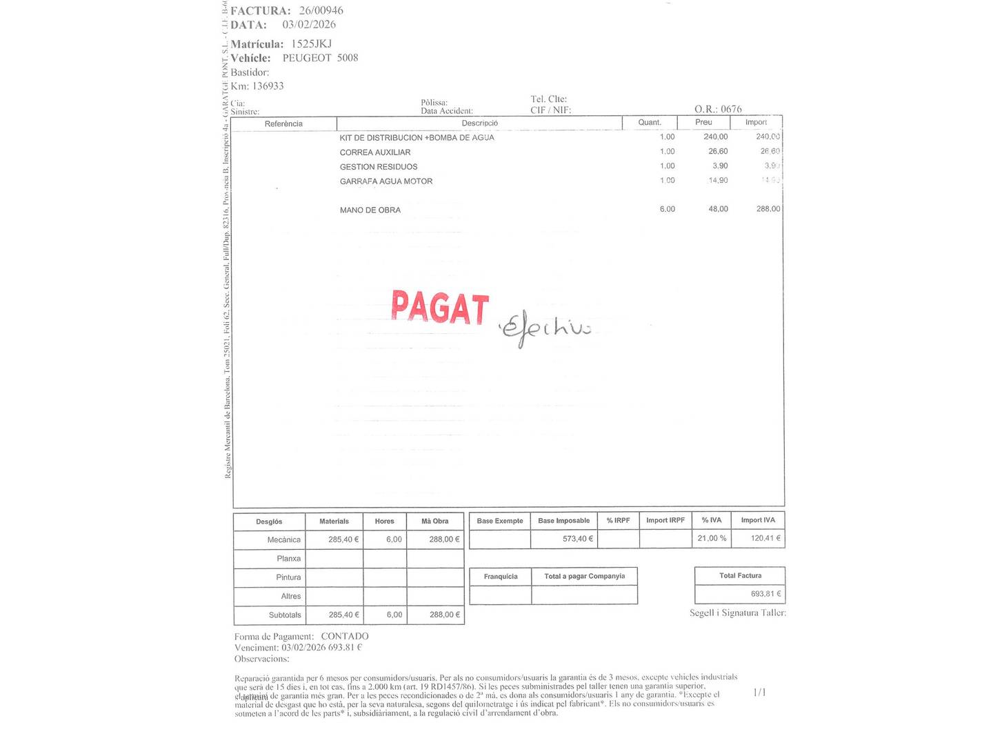 Foto del mantenimiento del Peugeot 5008 Peugeot 5008 1.6 BlueHDi Style FAP (120 CV) 7 Plazas