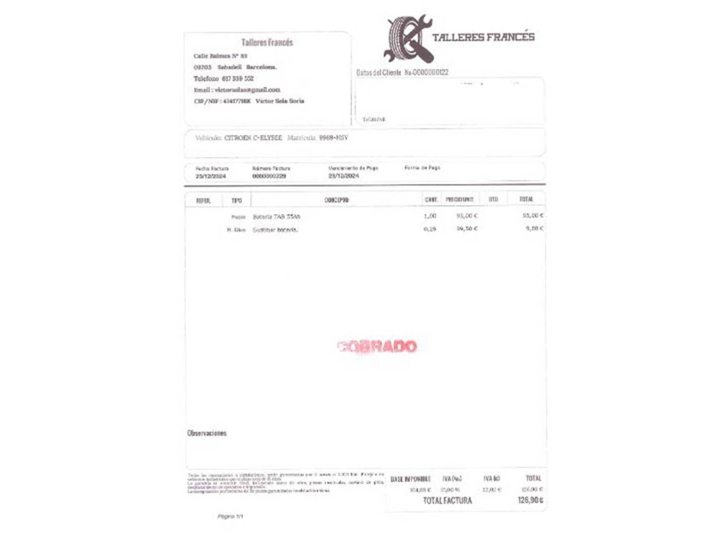 Foto del mantenimiento del Citroën C-Elysée Citroen C-Elysee 1.6 VTi Seduction (115 CV)