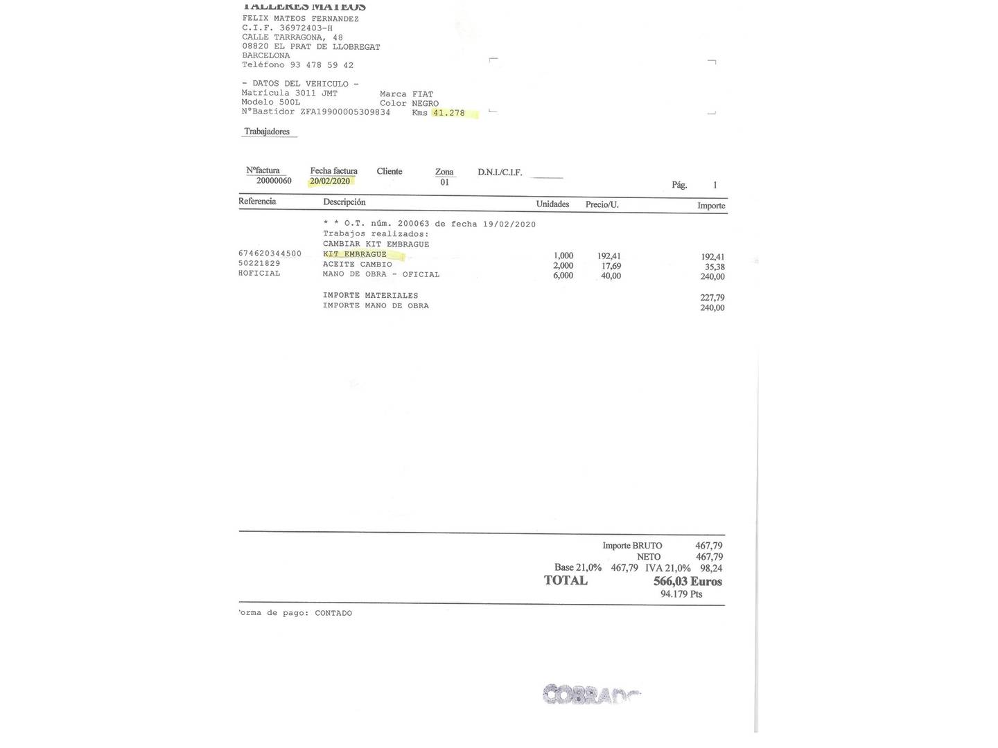 Foto del mantenimiento del Fiat 500L Fiat 500L 1.4 16v Pop Star (95 CV)