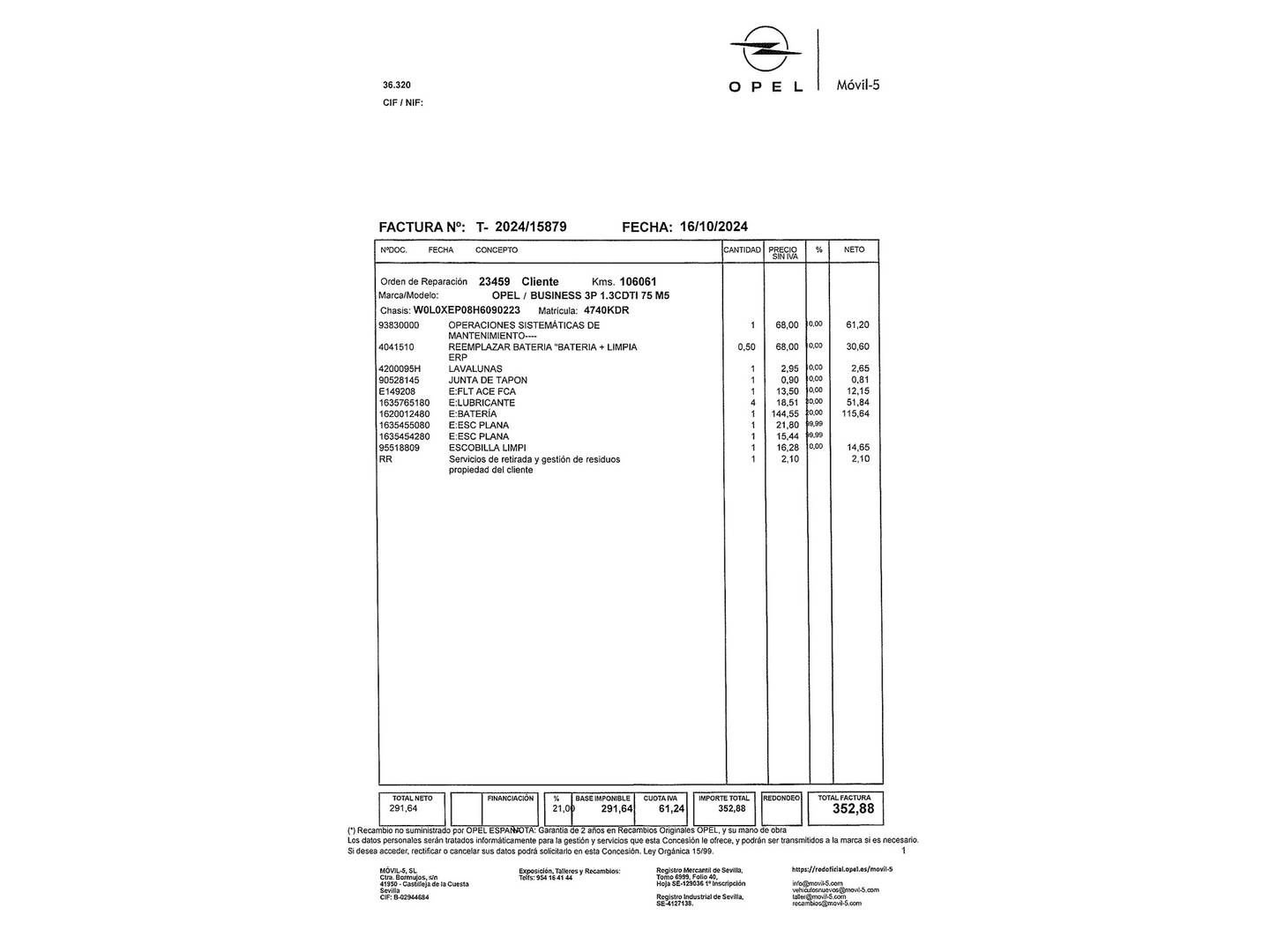 Foto del mantenimiento del Opel Corsa Opel Corsa 1.3 CDTI Business (75 CV)