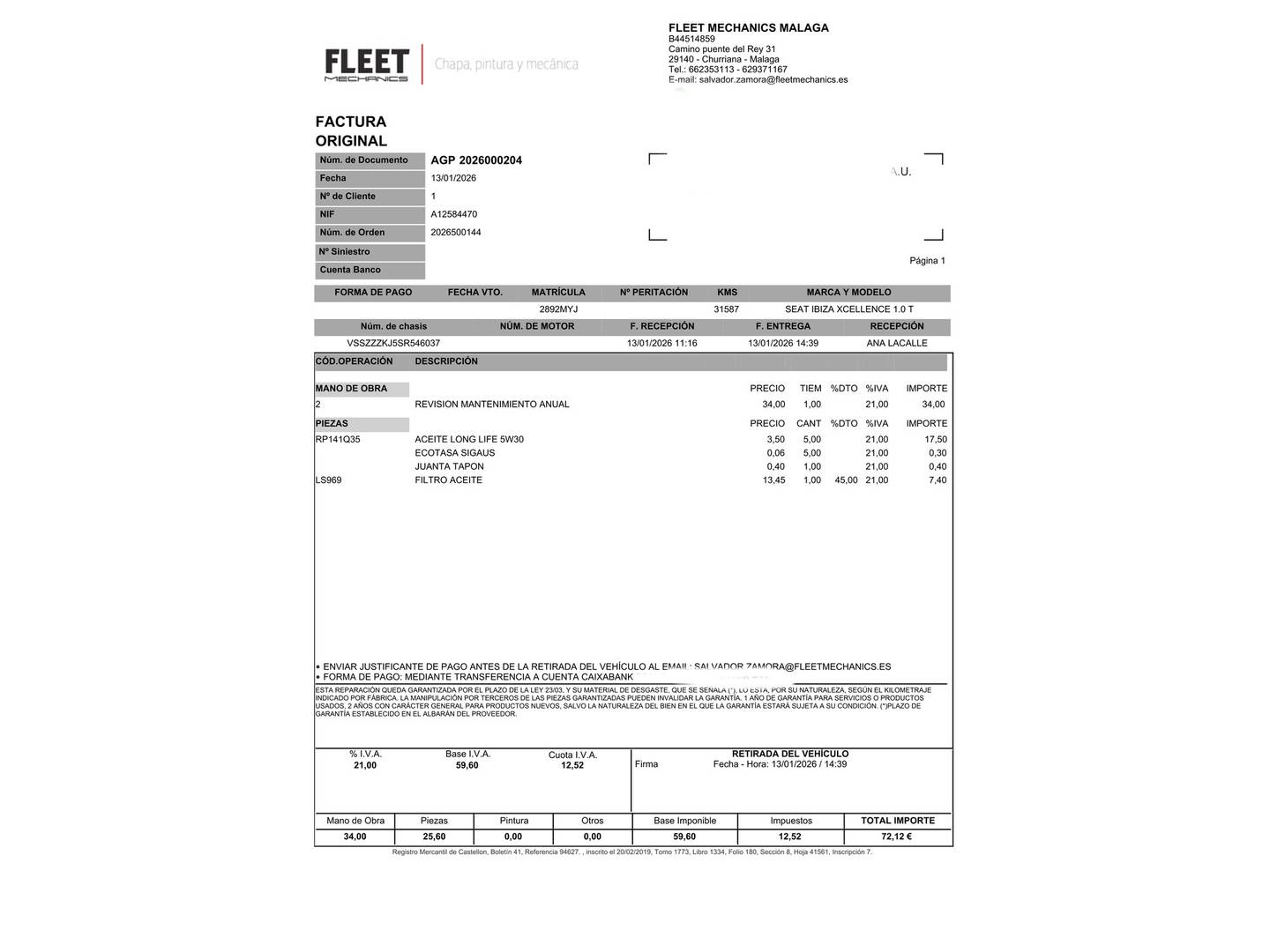 Foto del mantenimiento del Seat Ibiza Seat Ibiza 1.0 TSI S&S Xcellence (115 CV)