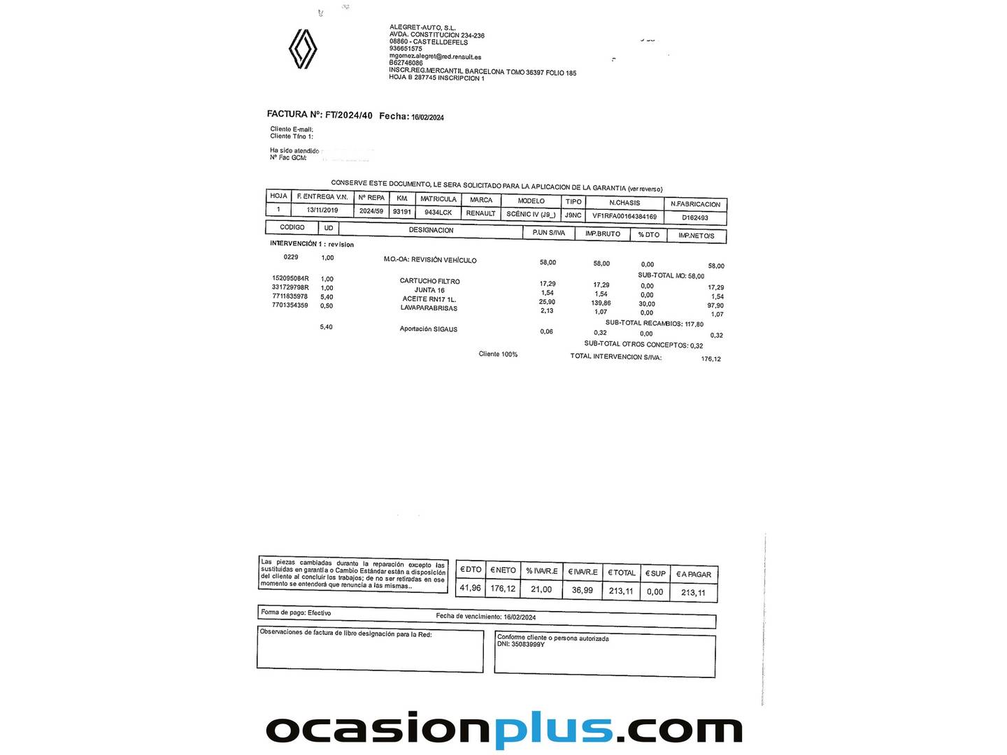 Foto del mantenimiento del Renault Scénic Renault Scenic Zen TCe (160 CV) GPF