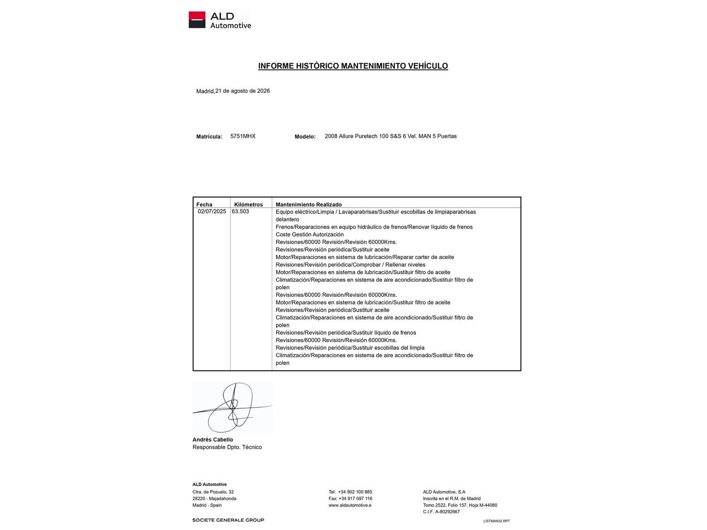 Foto del mantenimiento del Peugeot 2008 Peugeot 2008 PureTech 100 S&S Allure (100 CV)