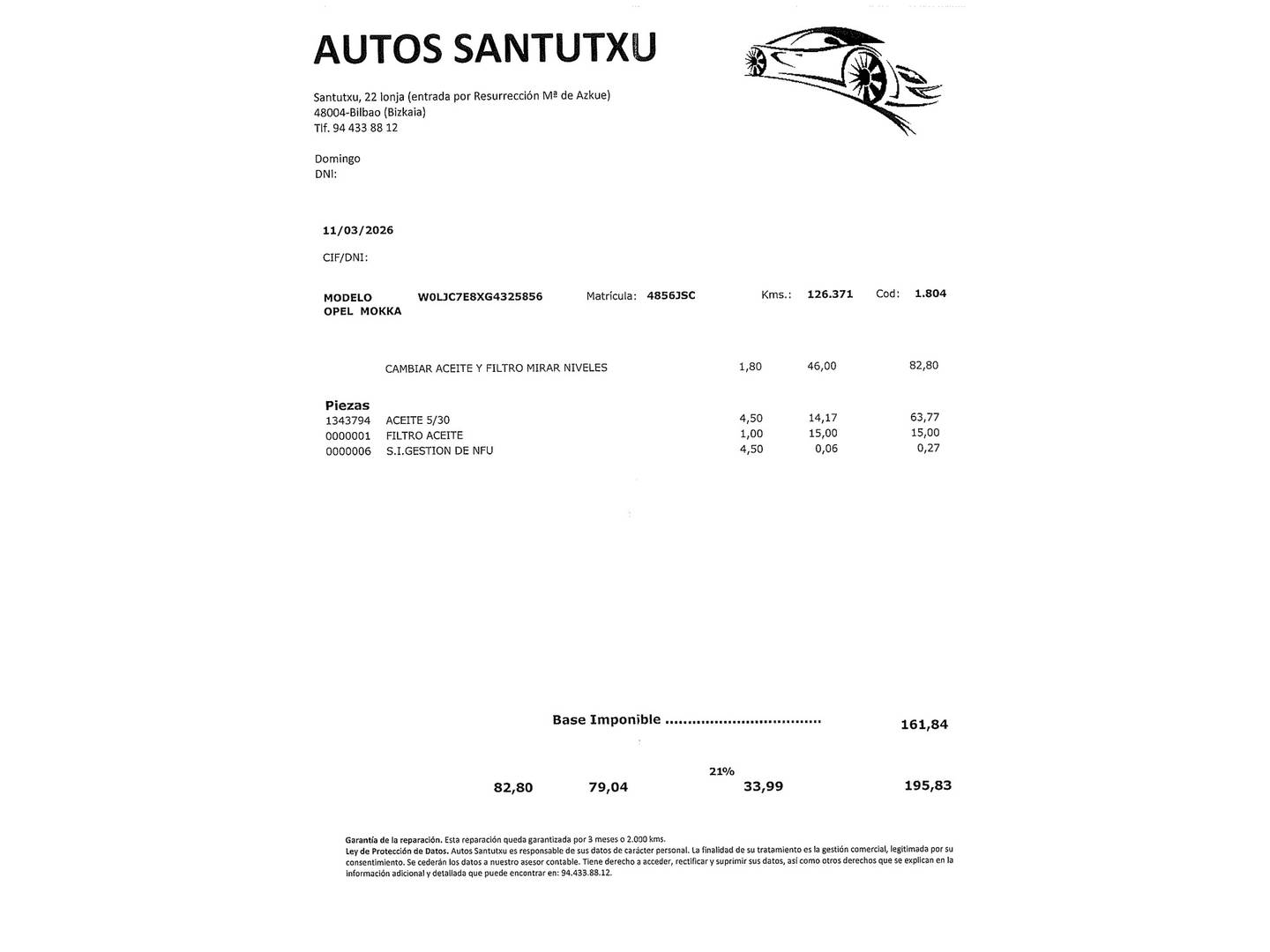 Foto del mantenimiento del Opel Mokka Opel Mokka Turbo S&S Selective 4x2 (140 CV)
