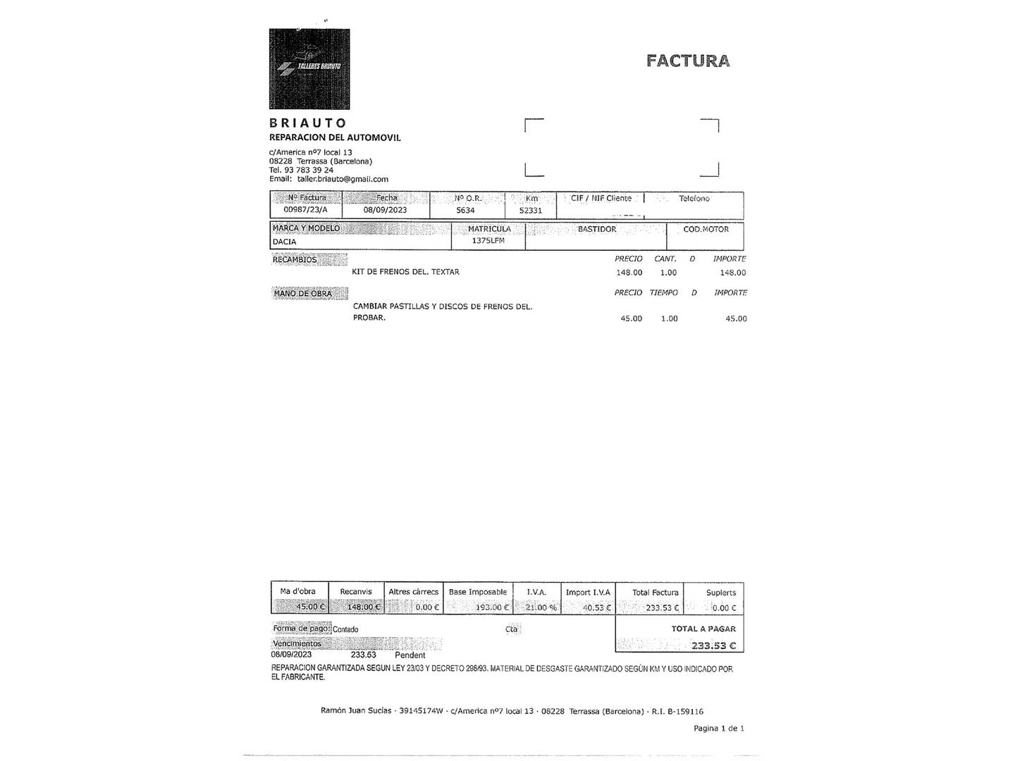 Foto del mantenimiento del Dacia Dokker Dacia Dokker Stepway Essential TCe (131 CV) GPF